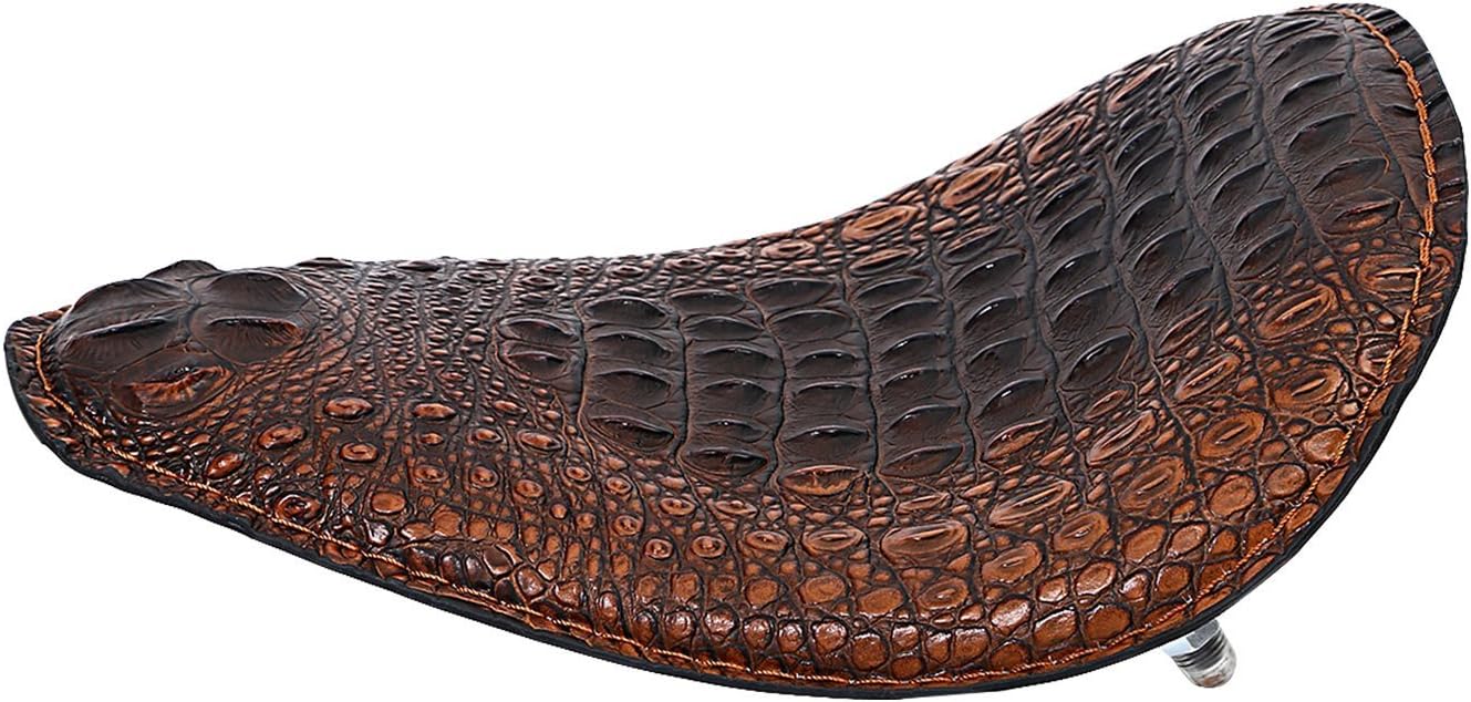 12" Heavy Duty Brown Gator Emboss Leather Driver Solo Seat with Chrome Barrel Spring For Sportster Bobber Chopper