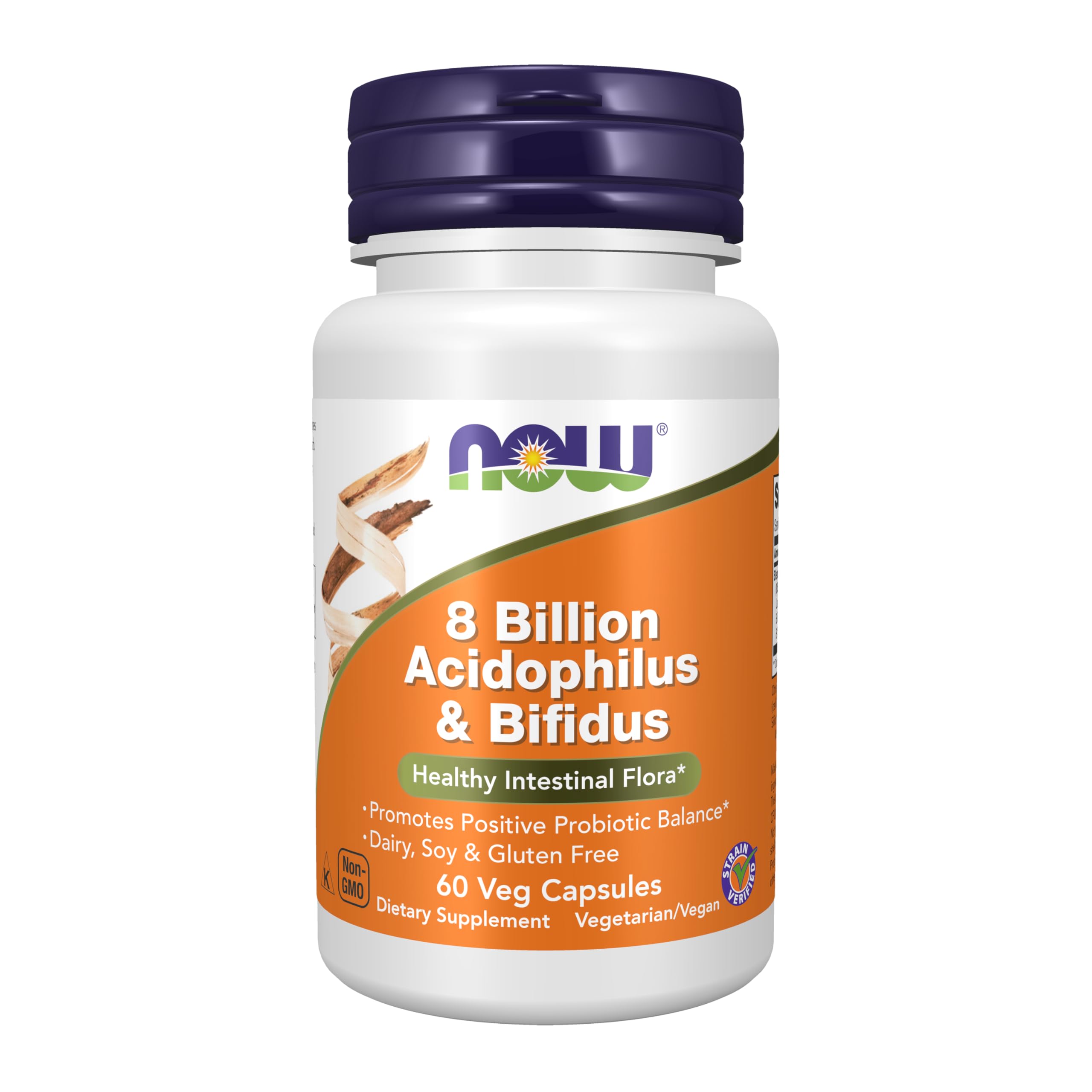 NOW Foods Supplements, 8 Billion Acidophilus & Bifidus, Dairy, Soy and Gluten Free, Strain Verified, 60 Veg Capsules