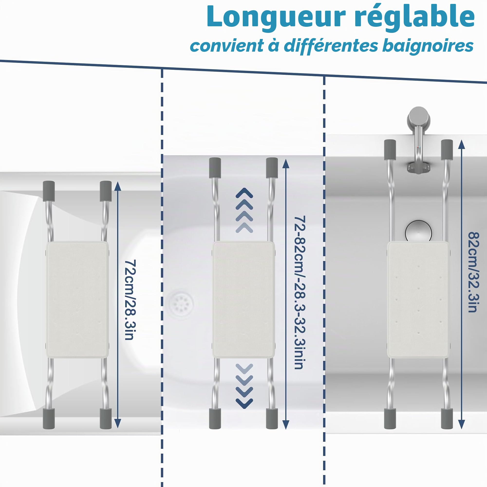 LZQ Planche de bain en aluminium pour personnes âgées, extensible de 72 à 82 cm, capacité de charge de 150 kg, siège de bain générique, antidérapant, avec poignée fixe, pour personnes âgées, femmes