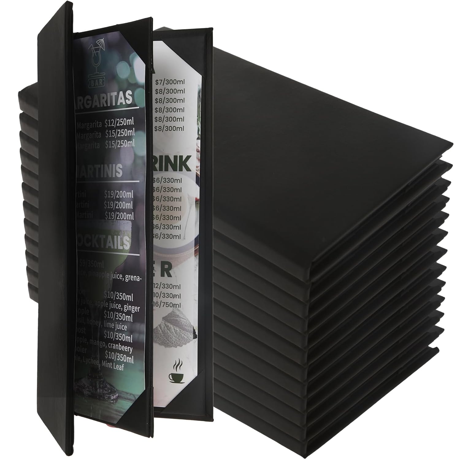 12 Pack Menu Covers 4.25" x 11", 4 View PU Leather Menu Holders for Restaurant, Coffee Bars, Wine Lists, and Drink Specials