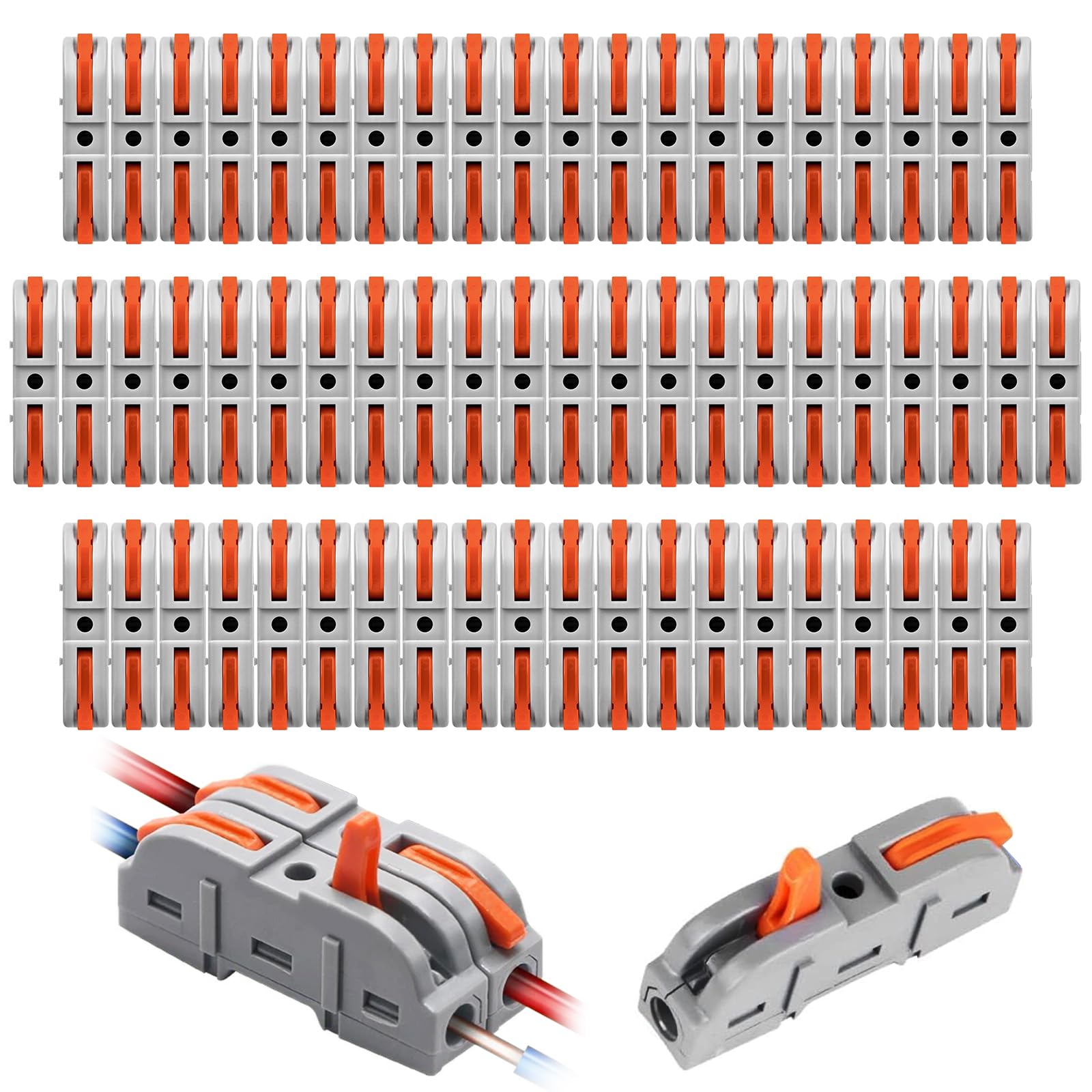 50 Piezas Conectores Electricos Rapidos, SPL-1 Clemas Electricas con Palanca, Fichas de Empalme Electrico en Línea 28-12 AWG Pueden Combinar Libremente SPL1-5, Acoplamientos de cable