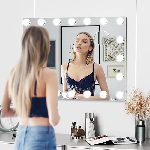 Miniatura 4 de Gvnkvn Espejo de tocador con luces, 22.8 pulgadas de ancho x 18.2 L, espejo de maquillaje de mesa con USB y tipo C, espejo iluminado Hollywood con