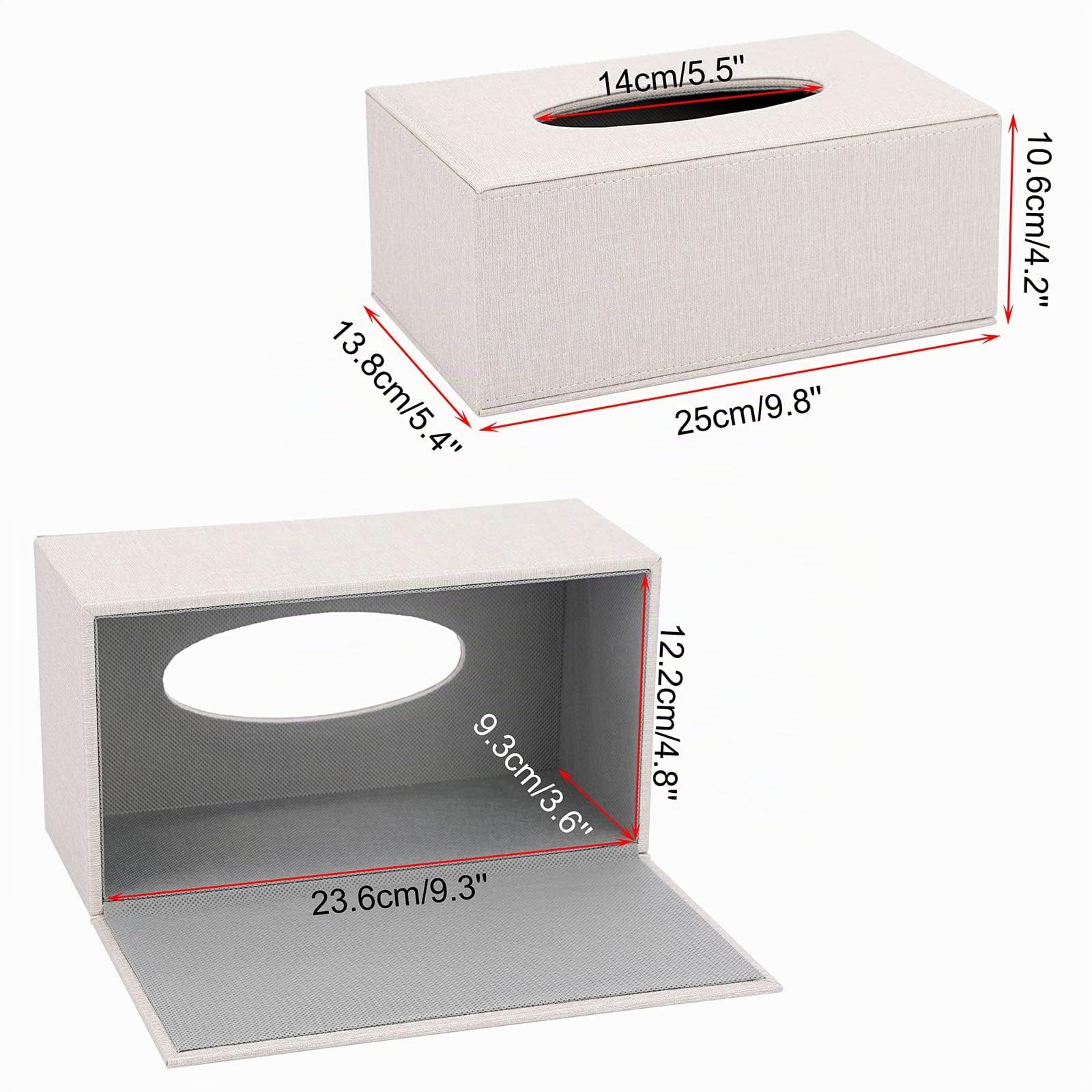 Taschentuchbox Rechteckige Würfel Kosmetiktücherbox PU Kunstleder Papiertaschentuchbox Leinen Beige Taschentuchhalter 25x14x11cm Tissue Box für Esszimmer Wohnzimmer Schlafzimmer Auto Büro Hotel