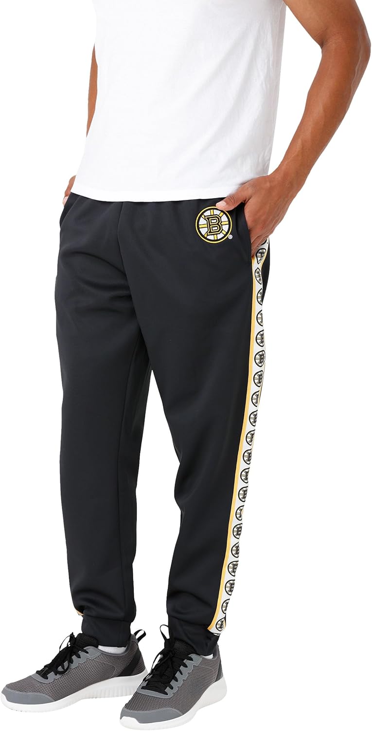 foco men's nhl team color stripe logo track suit pants boston bruins x-large team color