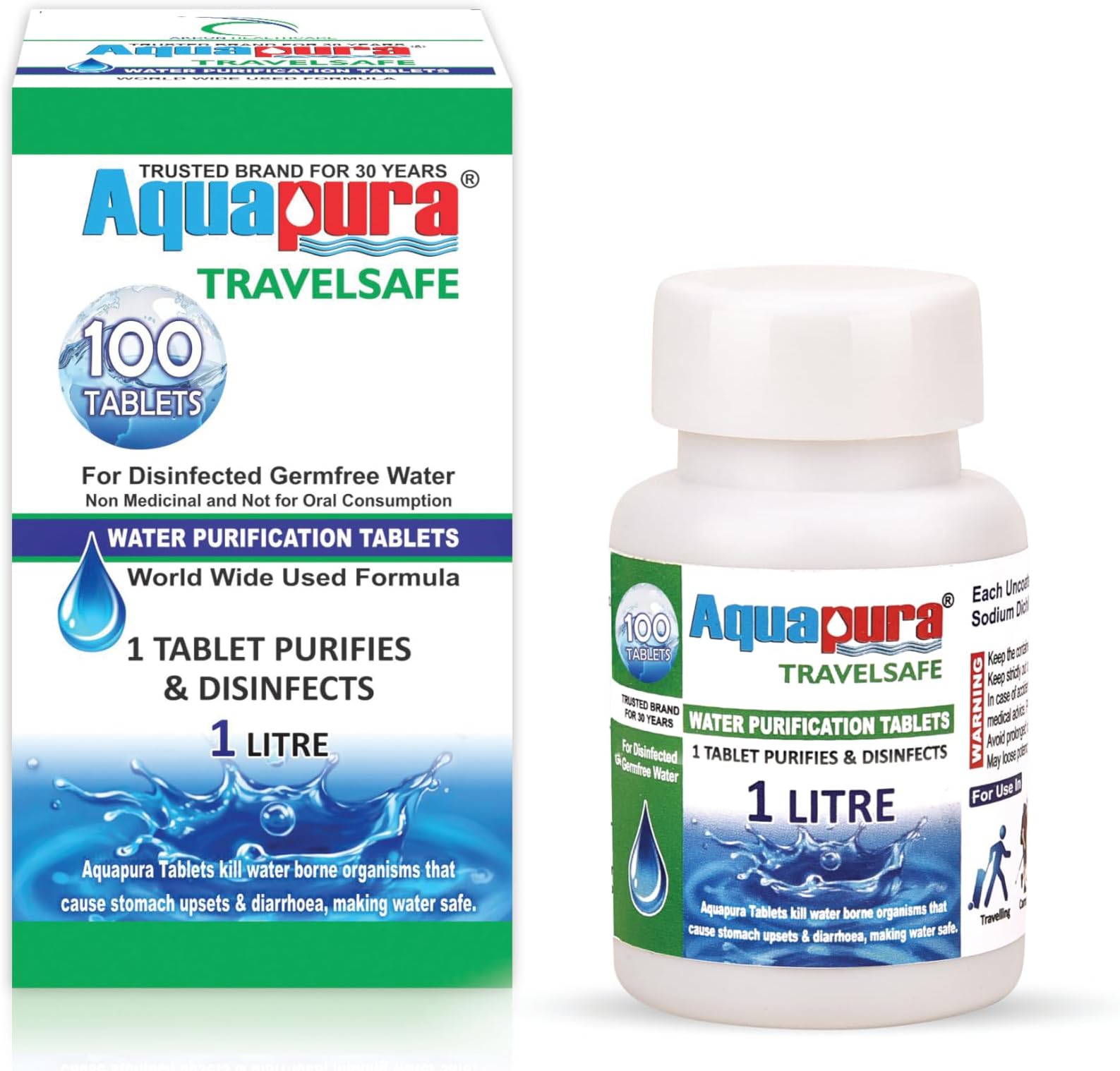 Travelsafe Wat Purification Tabs, 100 Tablets Pack, Each Tablet For 1-2 Litres Water (Water Purifiers), 3 Years Shelf Life & Warranty
