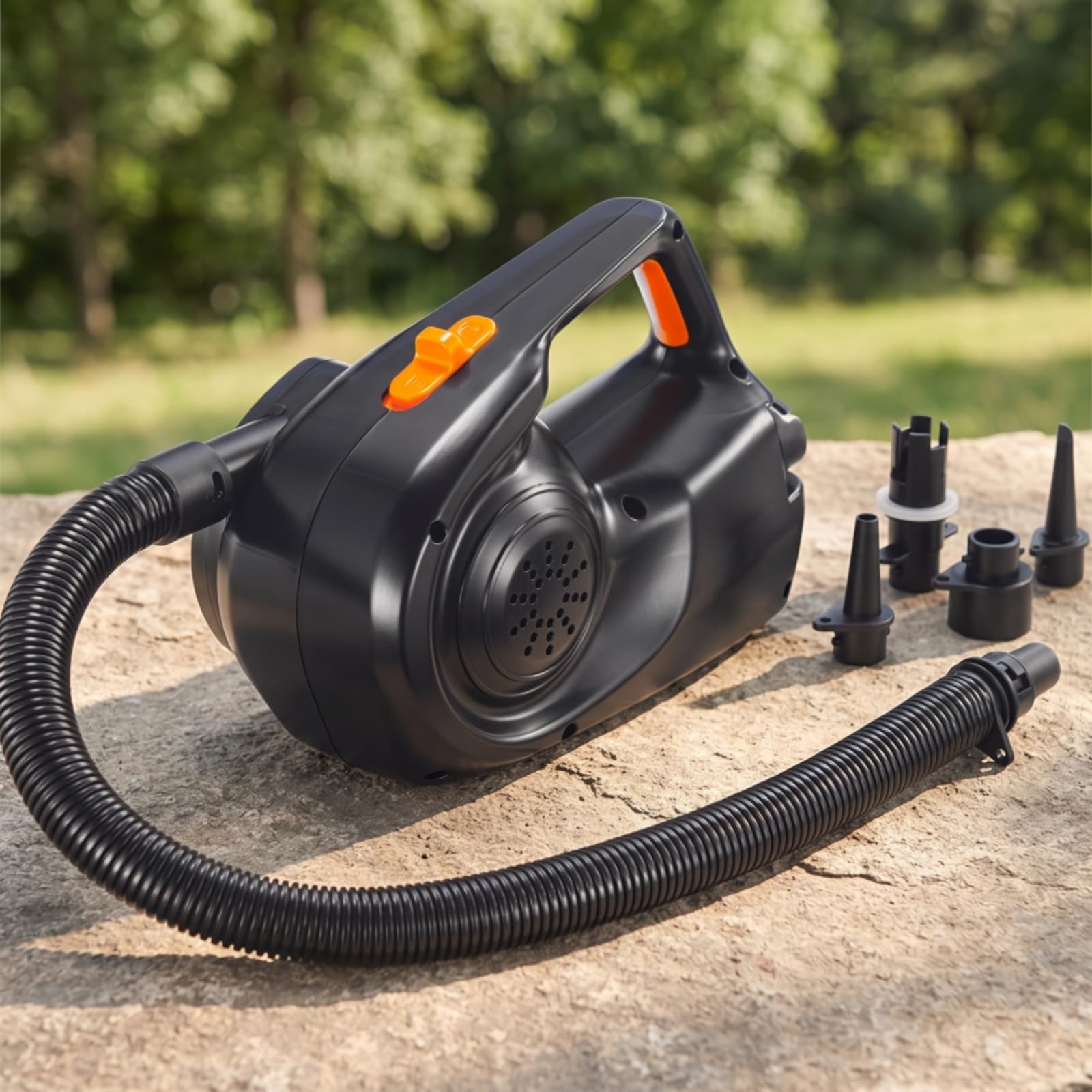 Qianly Inflador Eléctrico con Tubo Flexible Portátil Bomba Eléctrica Compacto para Camping, Piscina