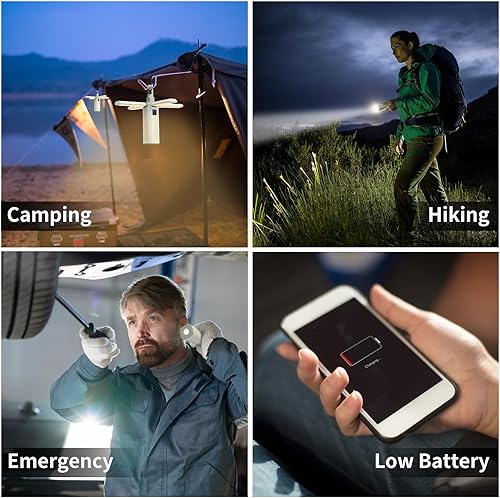 Miniatura 7 de Linterna plegable para campamento, recargable de 1000 lúmenes, 2000 mAh, linterna de campamento regulable, artículos esenciales para camping,
