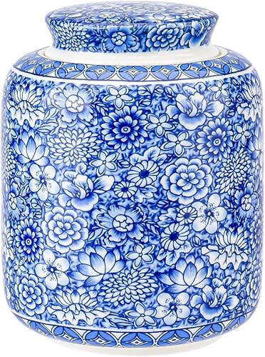 Miniatura 8 de Jengibre Tarro Decorativo Tarro Antiguo Chino Imperial Esmalte Porcelana (Pequeño, Azul)