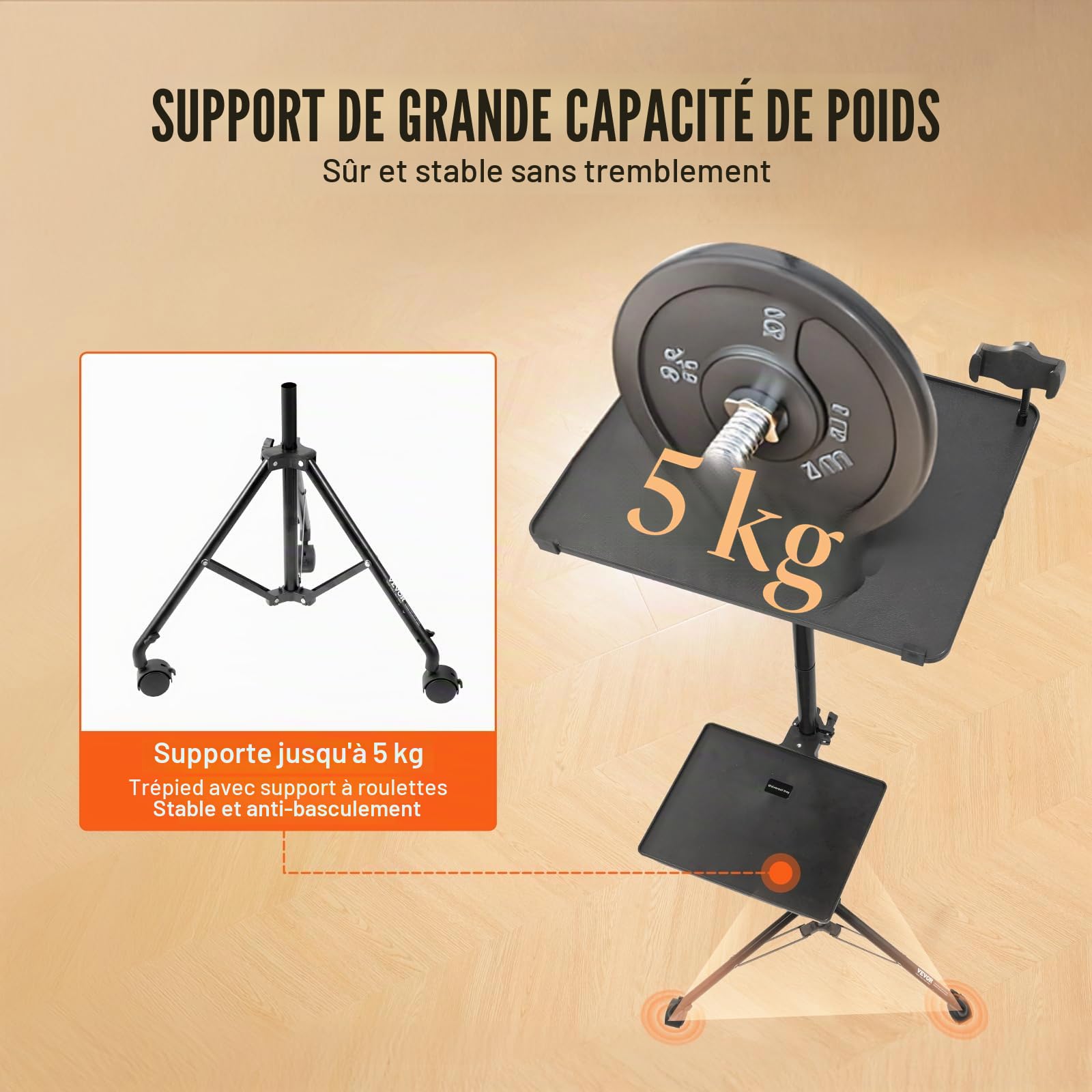 VEVOR Support de Projecteur avec Roues, Trépied pour Vidéoprojecteur Hauteur Réglable 79,5-171 cm, Stand de Vidéoprojecteur Ordinateur Portable, 2 Plateaux, Support de Téléphone, Maison Bureau Studio