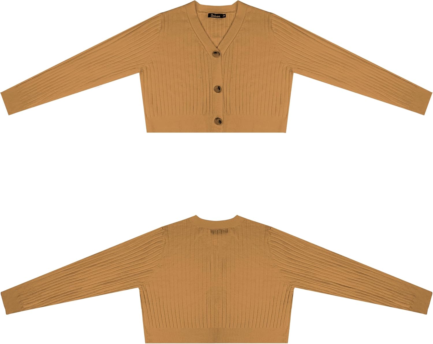 Women's Long Sleeve Cropped Cardigan Sweaters V Neck Solid Button Down Knit Bolero Shrugs - Image 4