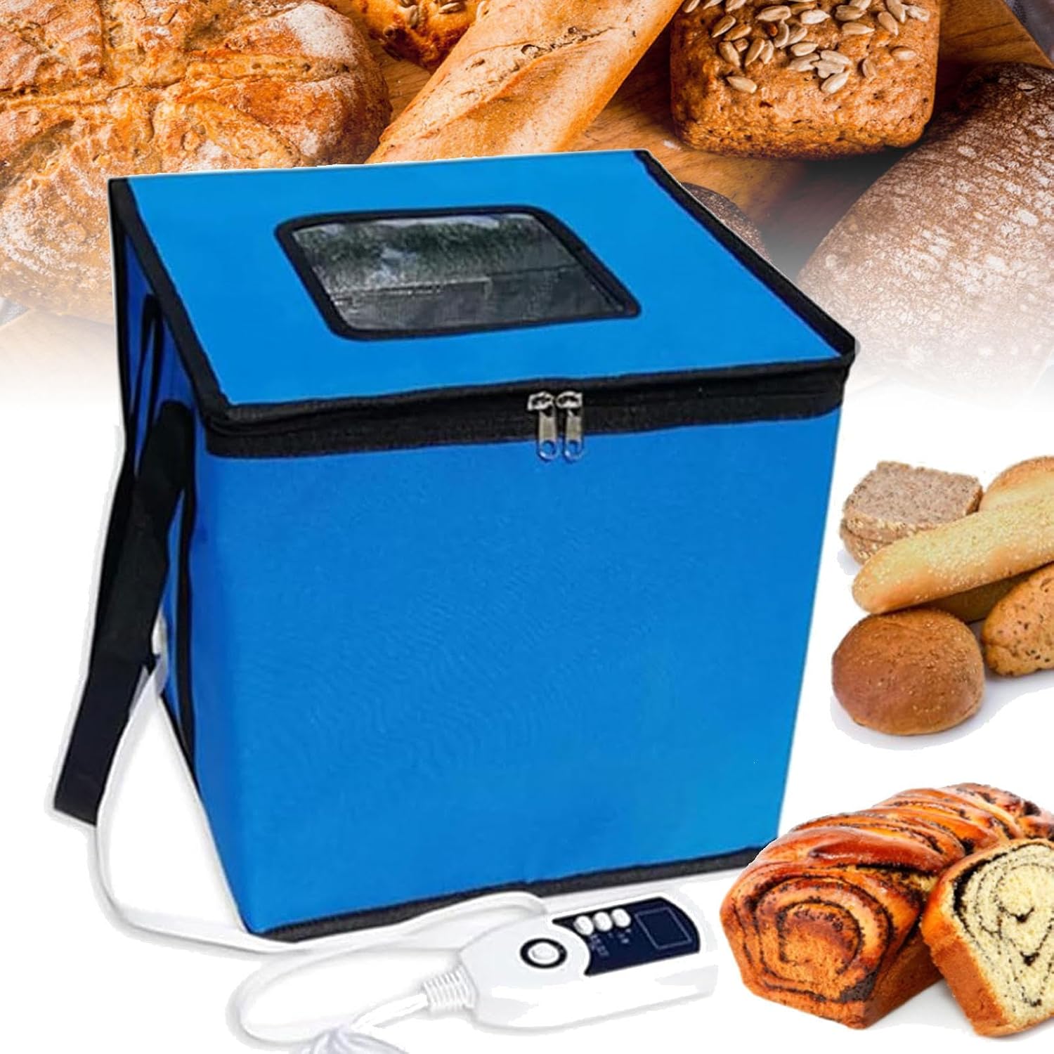 Dough Proofer with Timer & Temperature Control, Versatile Proving Box for Bread Making, Reusable Multifunctional Dough Proofing Tool,Blue-27x27x27cm