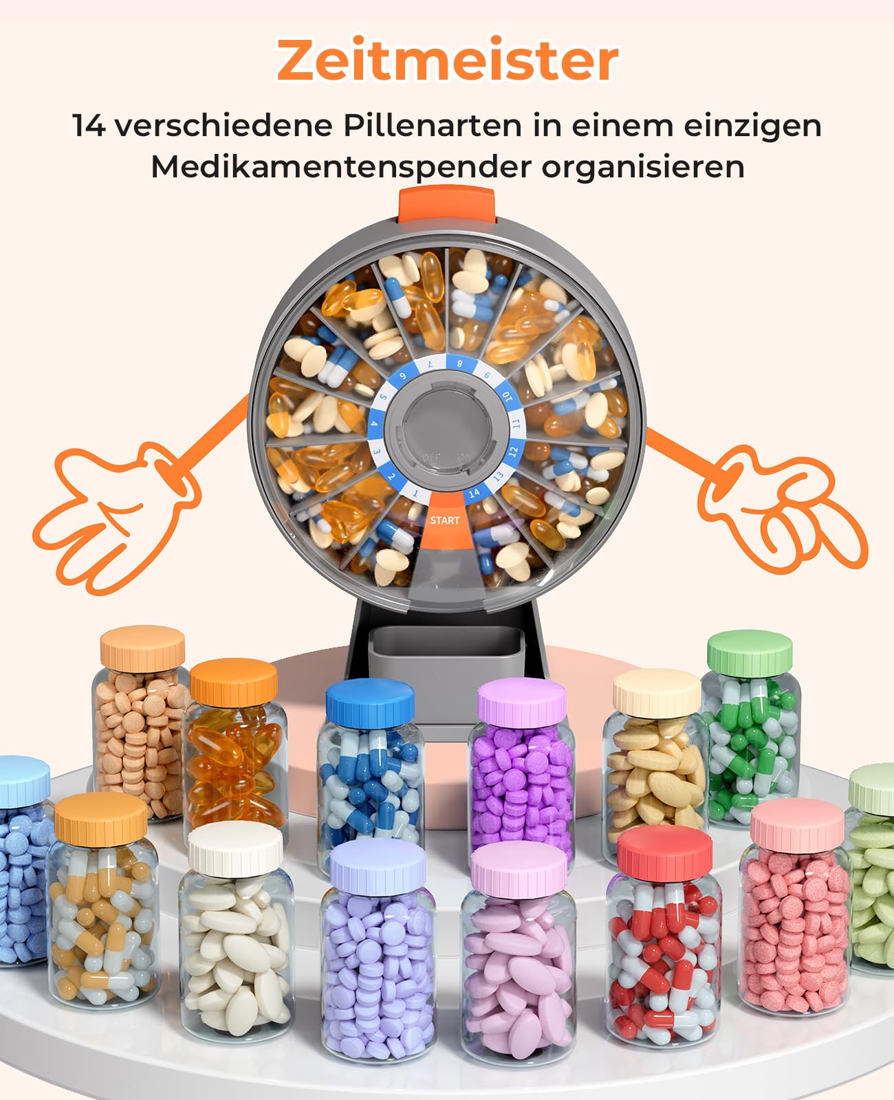 Daviky Großer pill dispenser - Tablettenbox 14 tage Druckknopf-Design