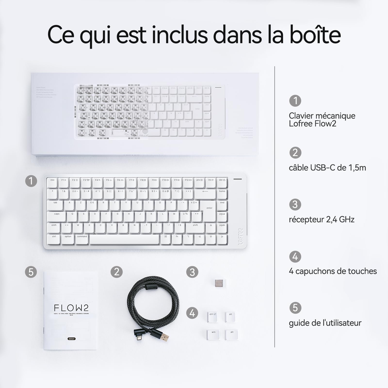 LOFREE Flow2 Clavier mécanique Ultra-Fin AZERTY, Alliage d’Aluminium, switches tactiles Pulse, sans Fil Rechargeable 3 Modes, Windows/macOS (Gris Spatial, 100 Touches)