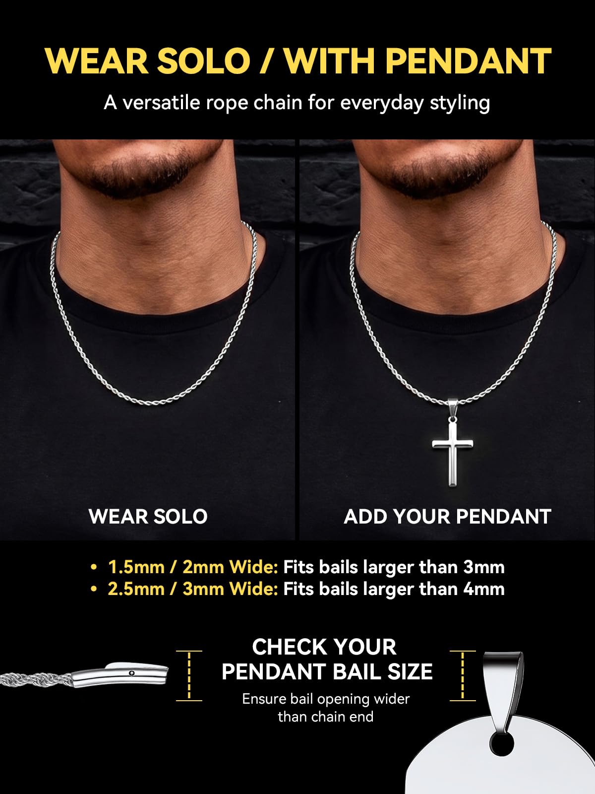 ChainsHouse Collana da uomo in acciaio inossidabile con chiusura a bottone