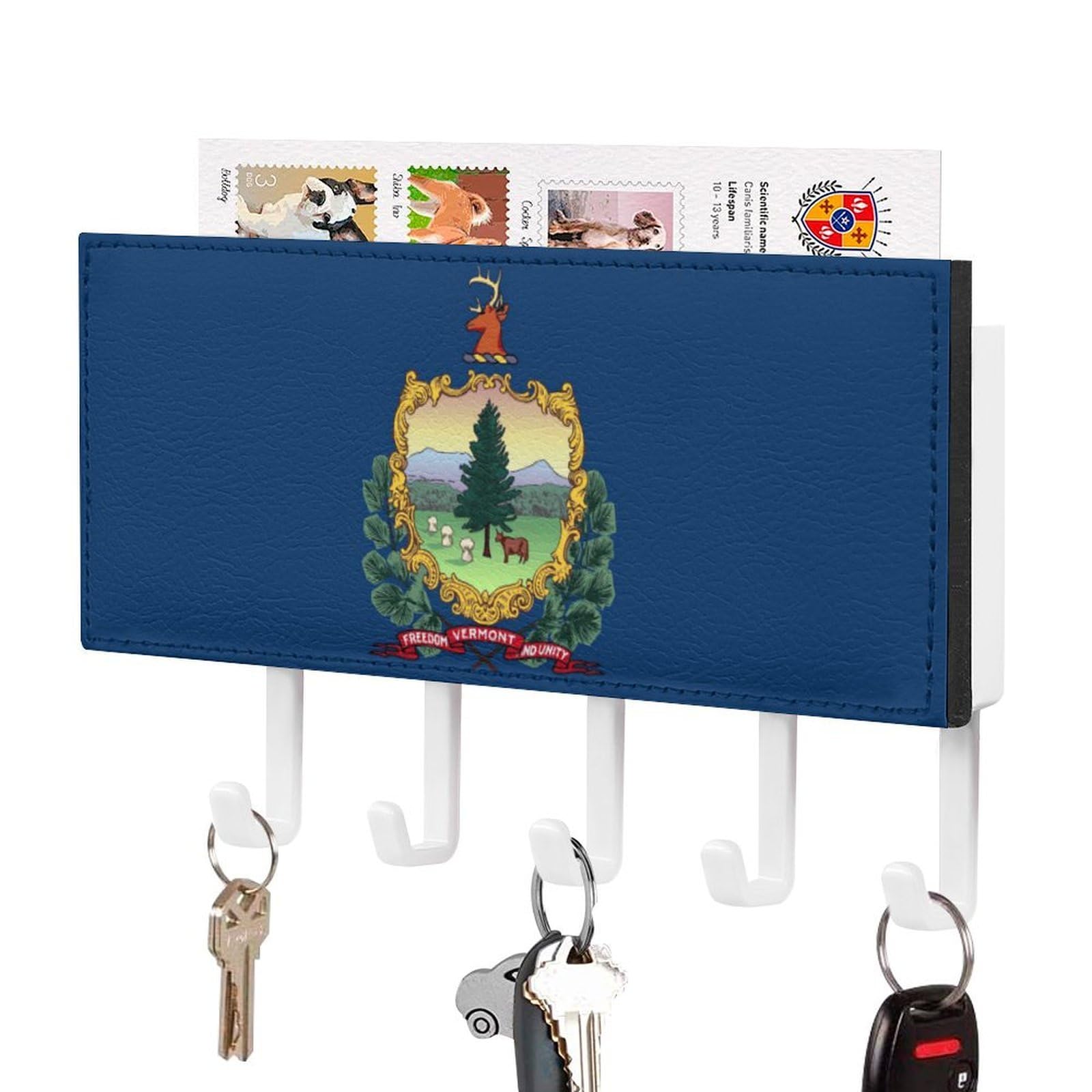 NCLQVJXZKHW Vermont Flag Key Holder with 5 Hooks Key Hooks Wall Mounted Key Racks Key Hanger Organiser Shelf