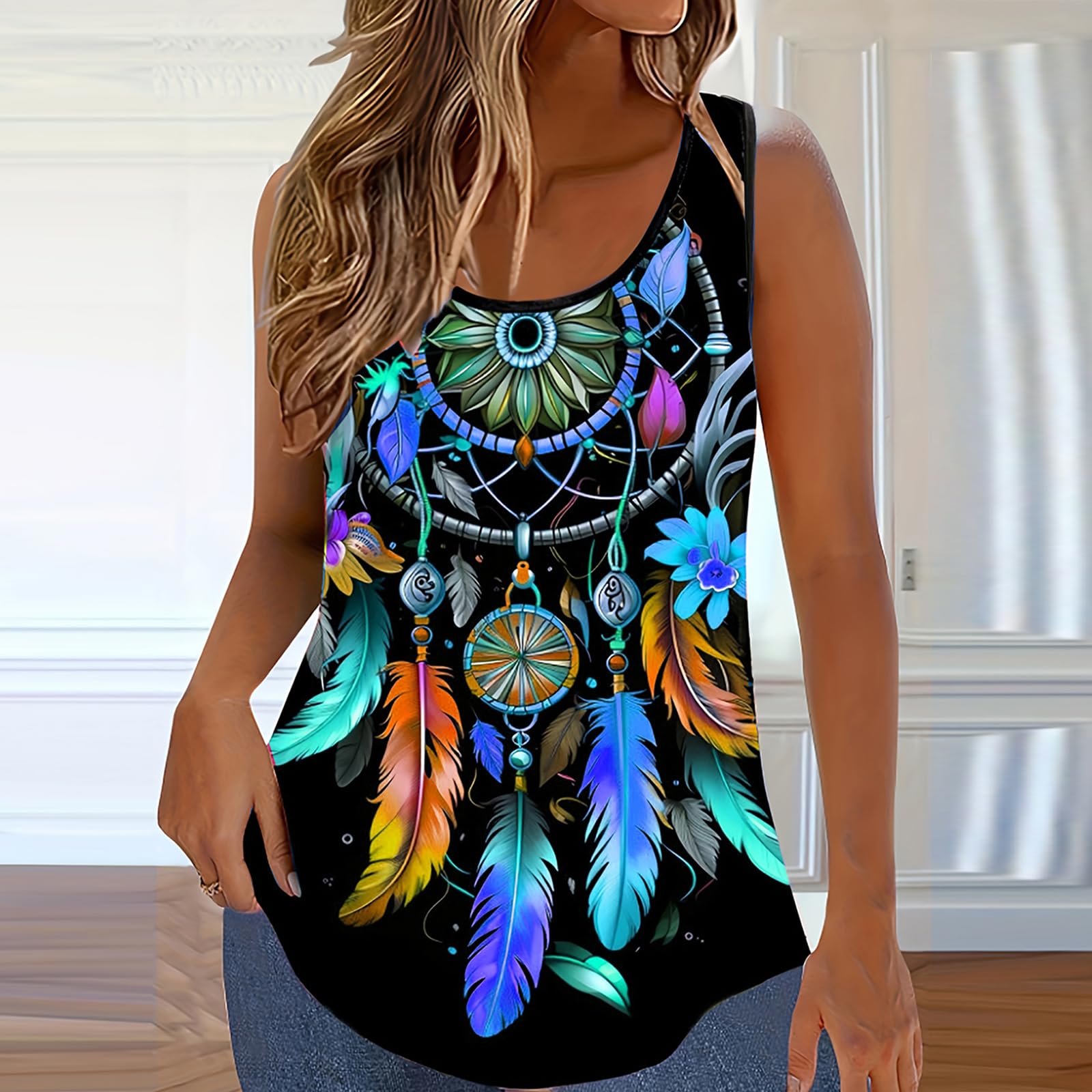 Camiseta sin mangas casual con estampado floral para mujer