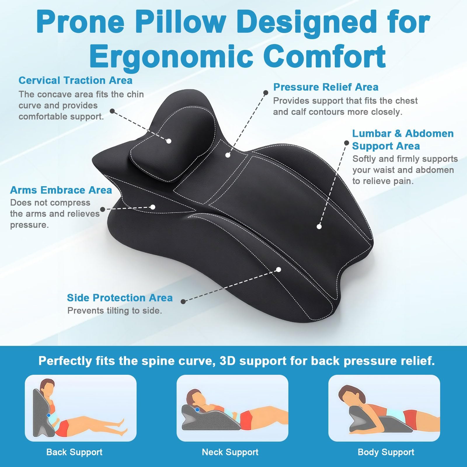 MINGPINHUIUS Cuscino a cuneo, cuscino da lettura e lombare – Cuscino relax per letto, divano e pavimento – Cuscino ortopedico contro dolori alla schiena e al collo – In memory foam (nero)