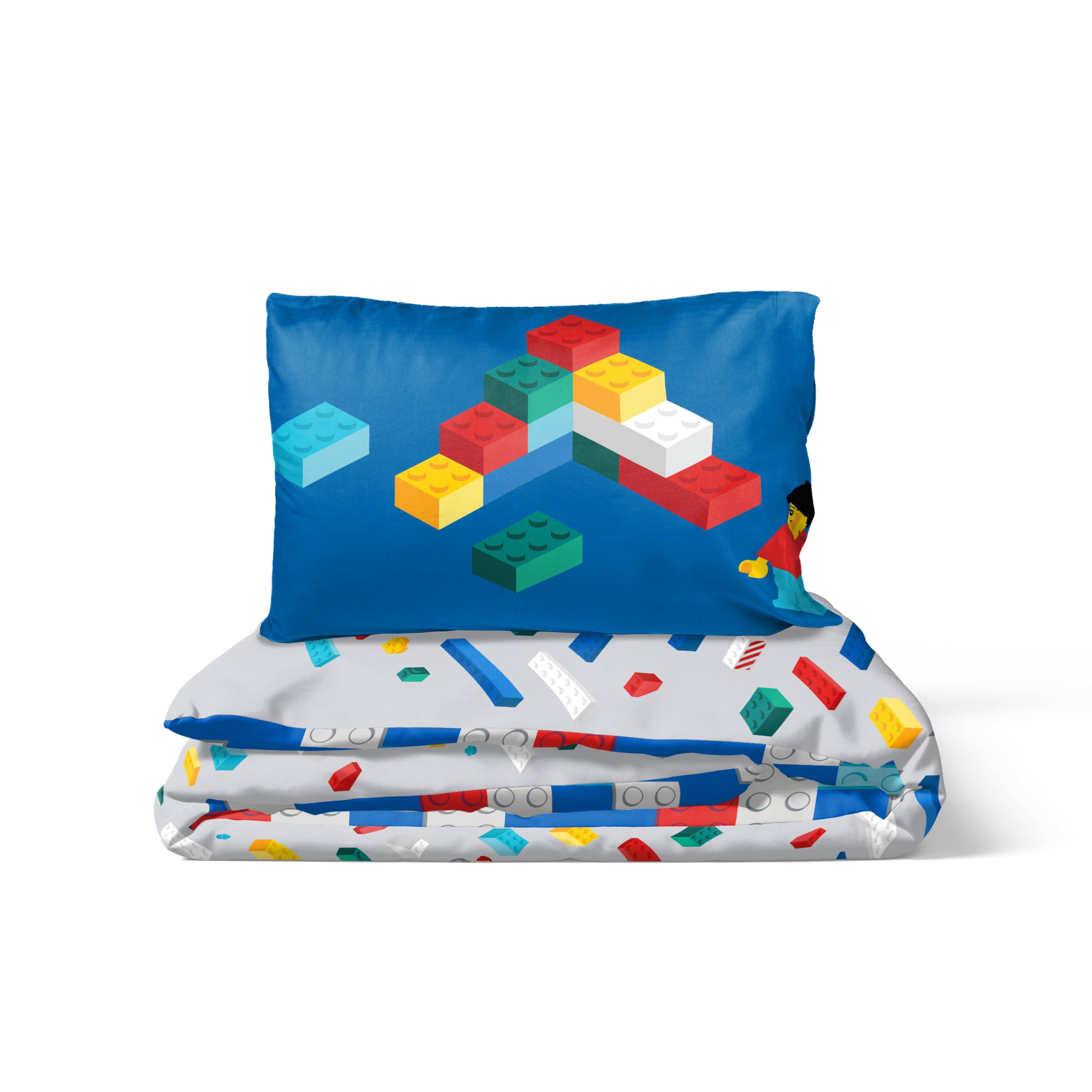 Jay Franco Lego Set Copripiumino – Biancheria da Letto Super Morbida per Bambini con Federa, SOLO COPRIPIUMINO (Imbottitura Non Inclusa), Multicolore, 2 Pezzi Singolo
