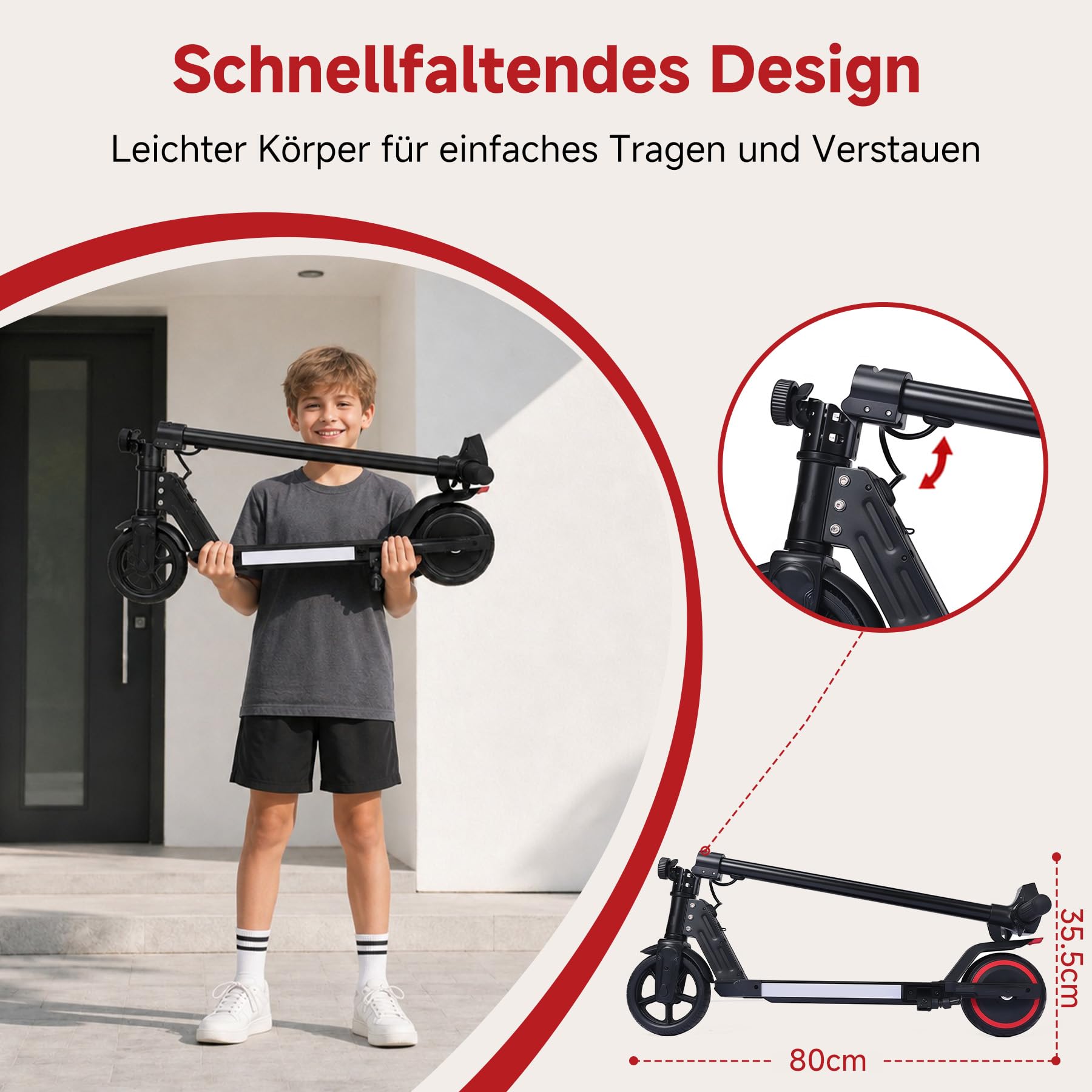 ORYXEARTH E-Scooter Kinder 6–16 Jahre, E Scooter Kinder mit 150W Motor, 16 km/h, Scooter mit straßenzulassung, faltbar, Doppelbremse, IPX4 wassergeschützt, Faltbarer Kinder Elektroroller