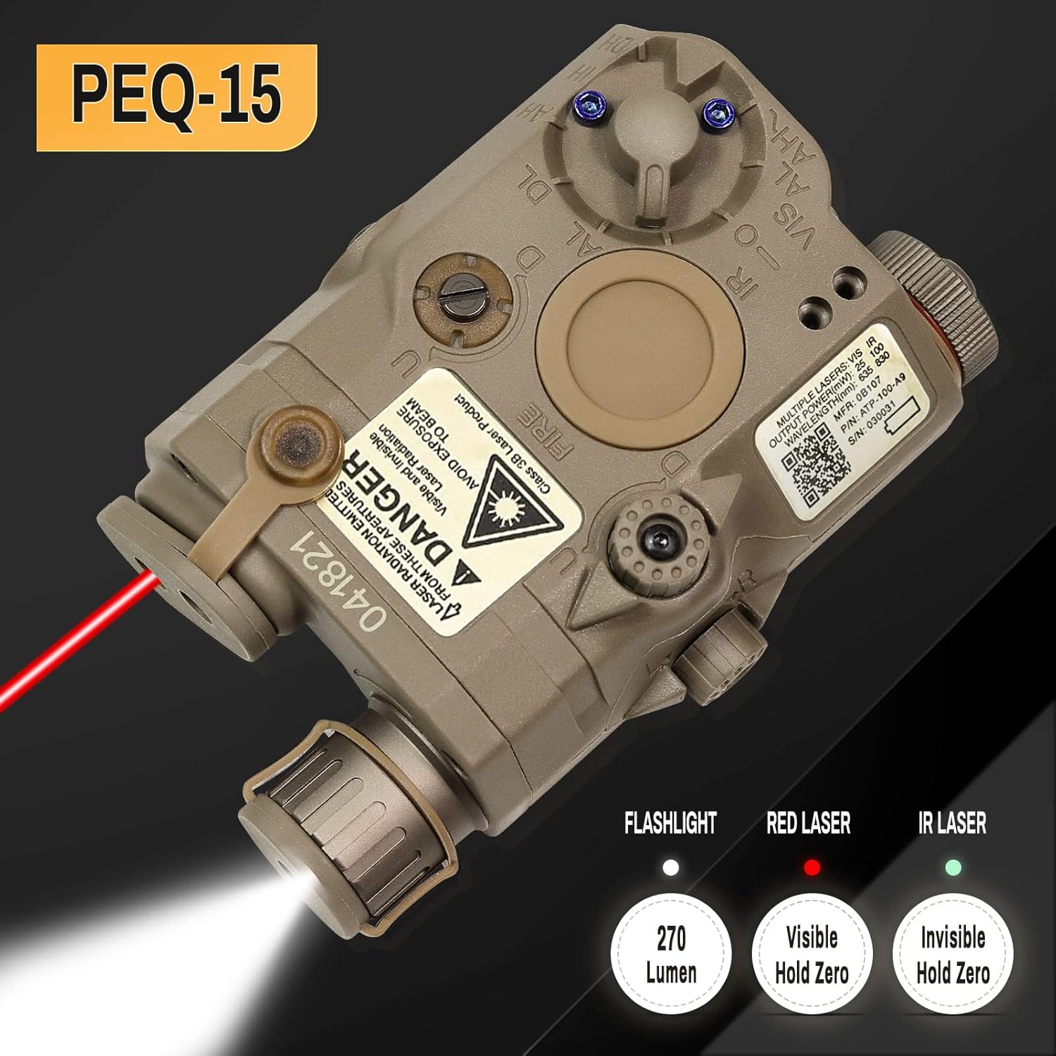 Airsoft PEQ 15 IR Laser + Visible Red Laser + White LED Flashlight with Tactical Remote Switch Mount Kit (Tan) : Sports & Outdoors