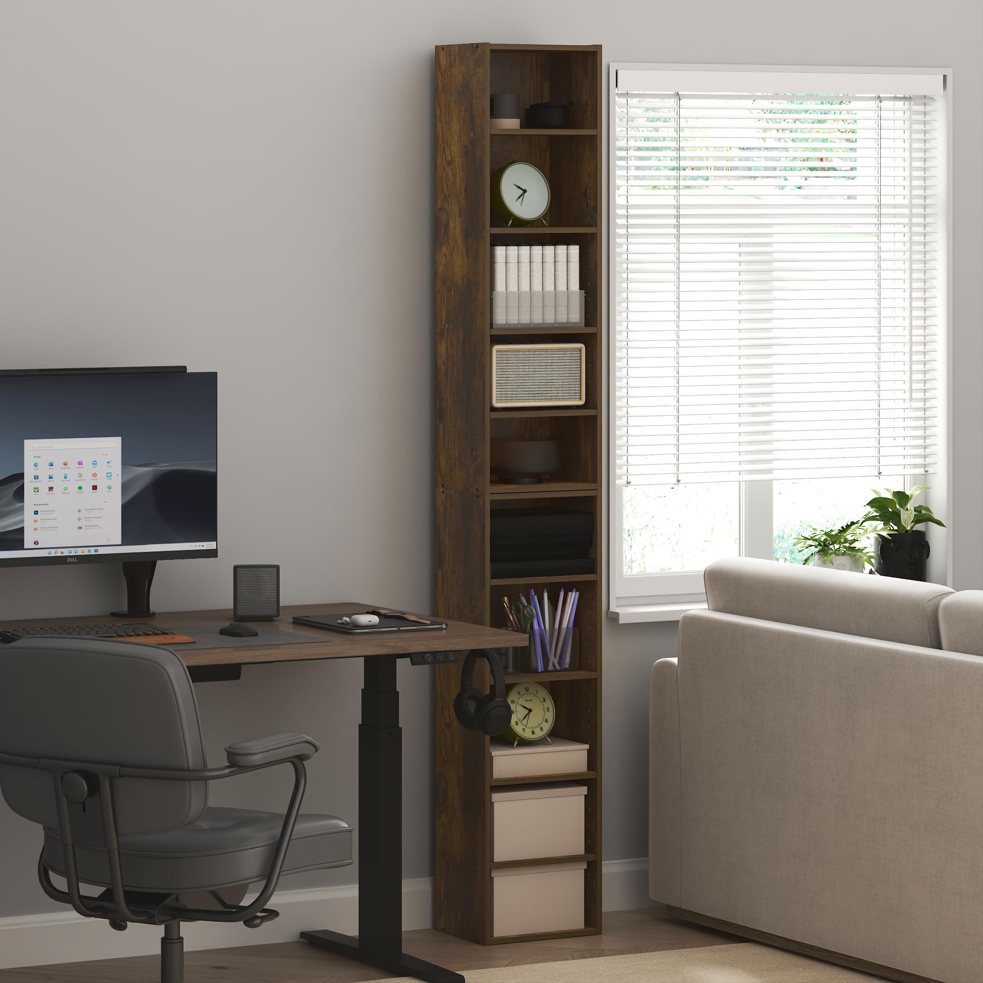 Furinno PASIR Book Shelf, 10-Tier Bookshelf, Bookcase with Open Shelf, 23.5(D) x 30.0(W) x 200.0(H) cm, for Living Room, Bedroom, Home Office, Amber Pine