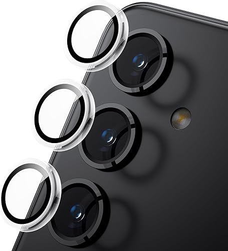 WSKEN Protector de lente de cámara para Samsung Galaxy S24 Plus, vidrio templado ultra fino resistente a los arañazos 9H con círculo de aluminio de