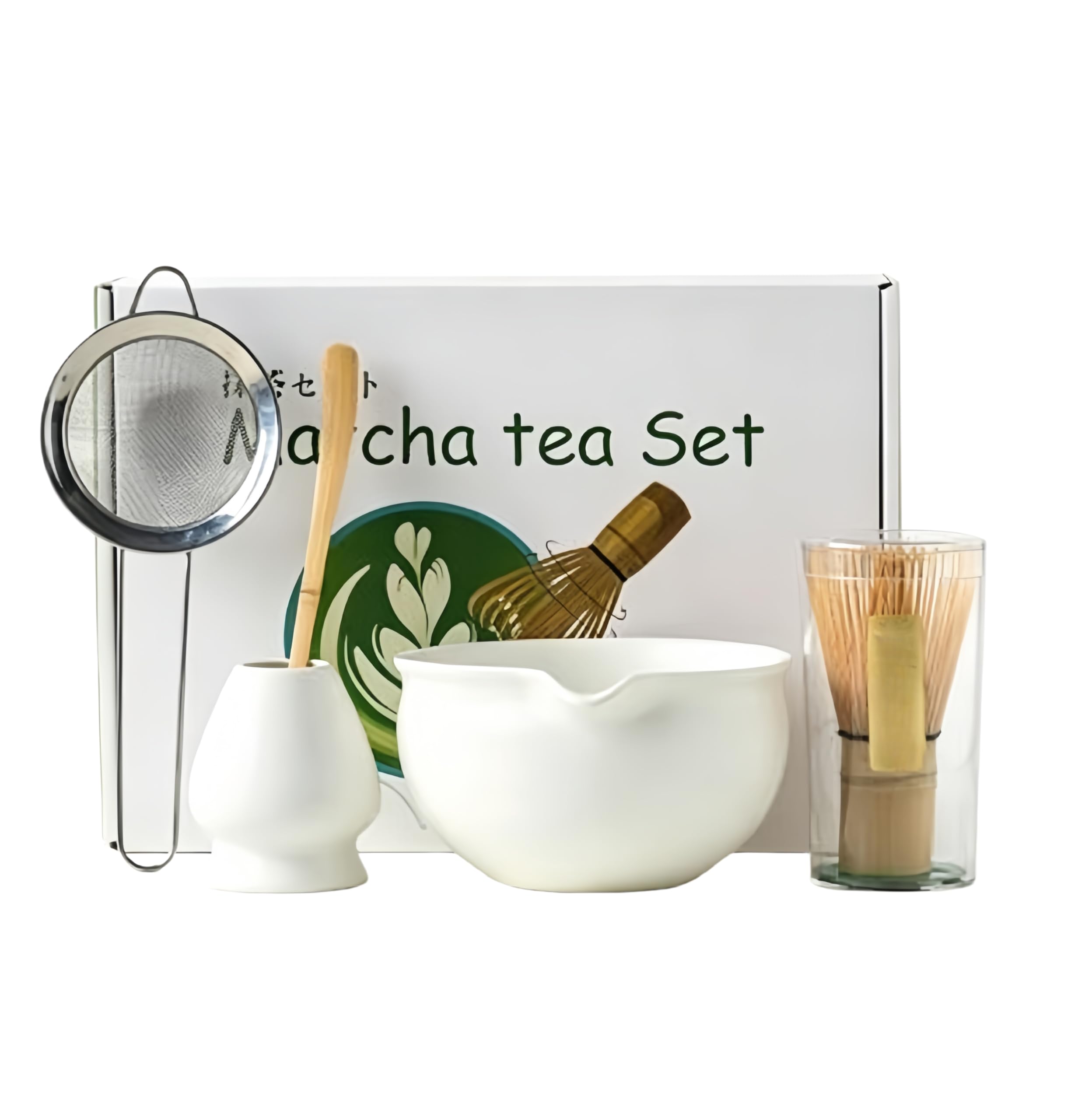 Matcha Schneebesen Set 4-teilig, mit 510.3 g Keramik Matcha Schüssel mit Ausgießer, Bambus-Schneebesen, Halter, Schaufel, für tägliche Rituale & ideales Geschenk für Teeliebhaber, elegantes modernes