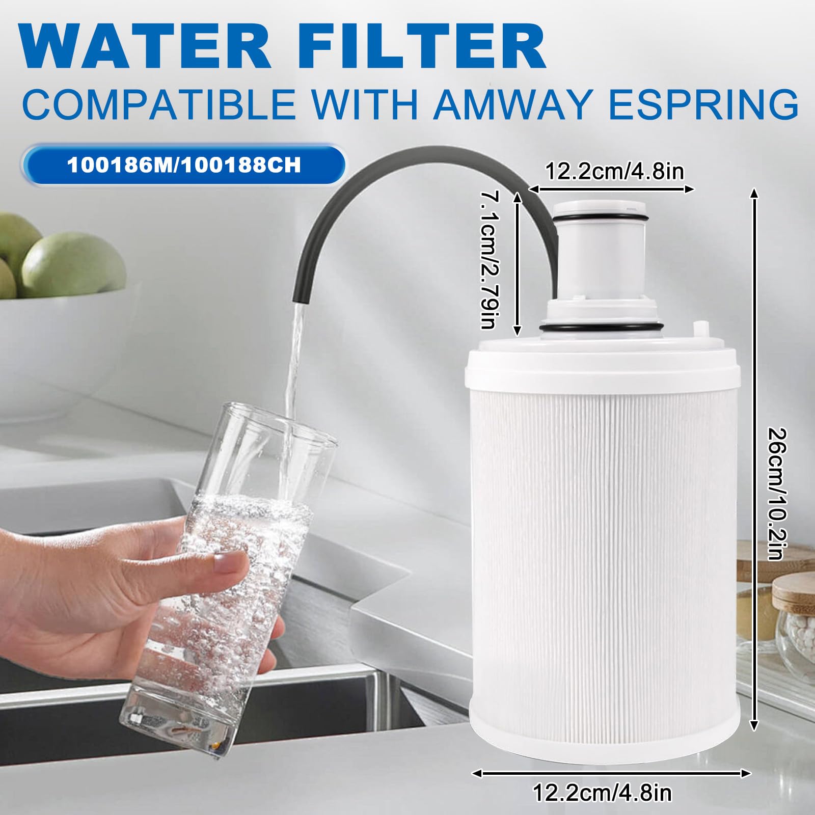 Roadtime Filtro de agua compatible con Amway espring 100186M/100188CH, filtro de carbón activo HEPA, cartucho de filtro de alta precisión, cartuchos de prefiltro elimina olores y mejora la calidad del