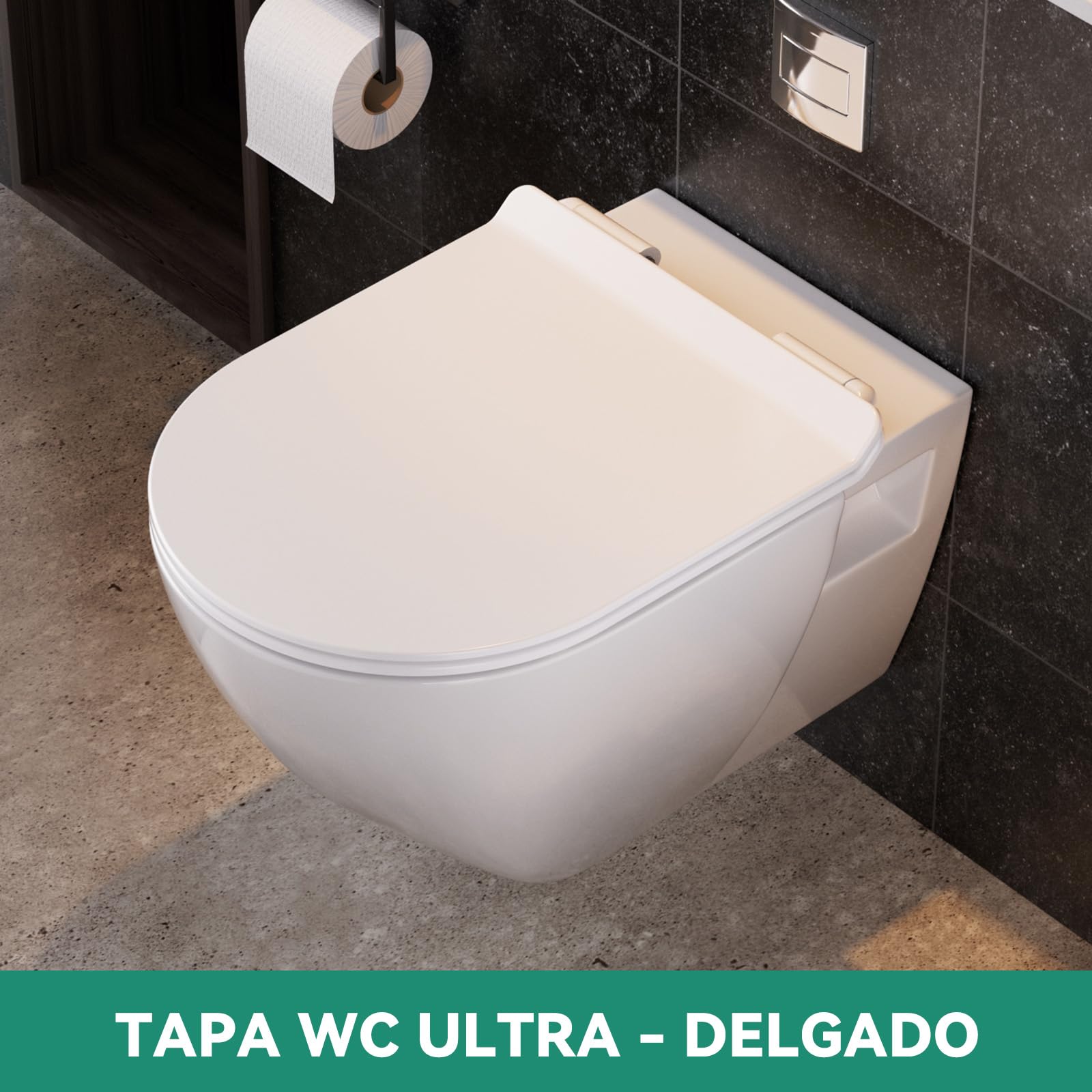 ANYCEE Tavoletta WC con Chiusura Ammortizzata，Ultra Sottile – Sedile WC in Duroplast, Forma a D, Copriwater con Quick-Release, Vaschetta Universale, Rapido Montaggio, Elegante Copriwater in Bianco