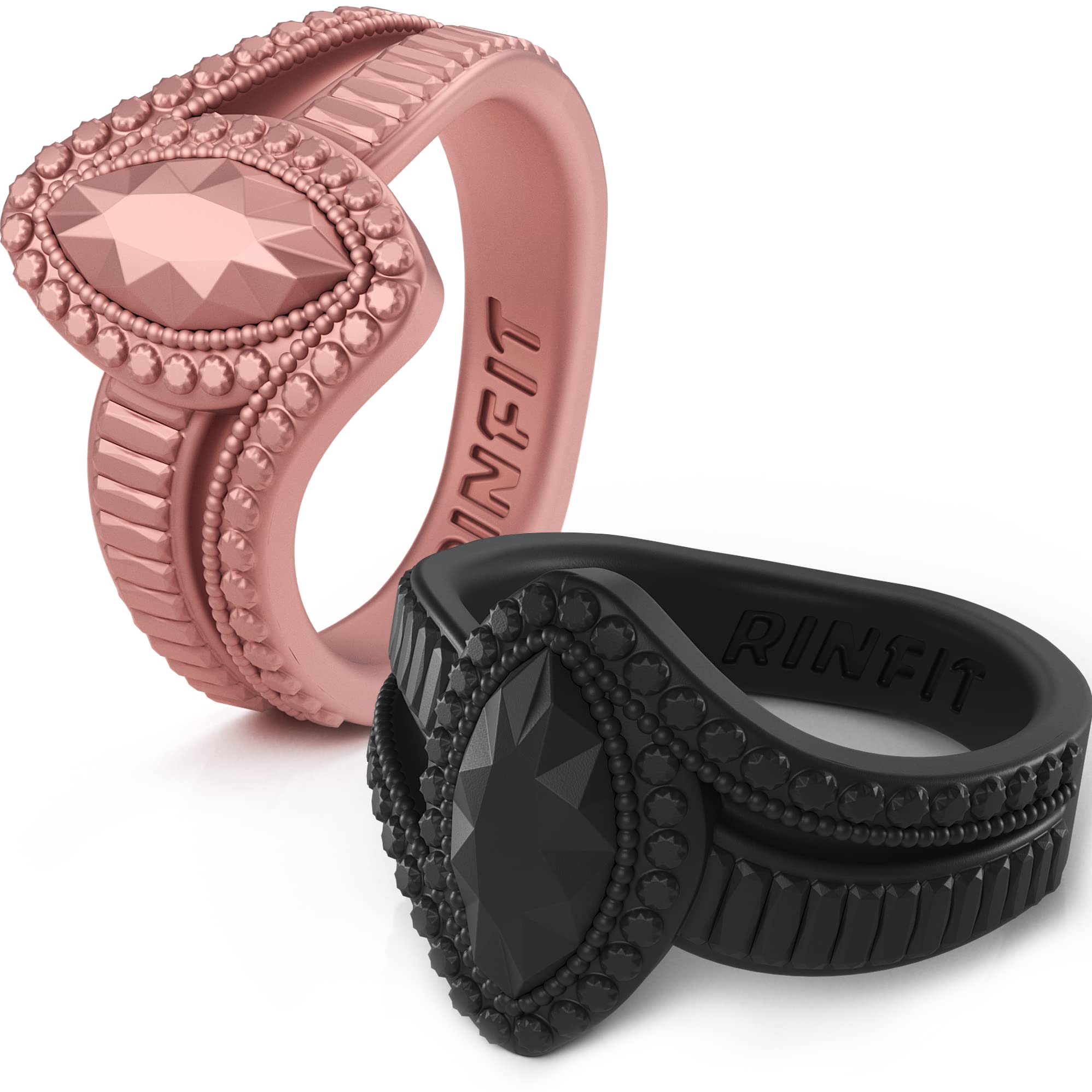 Rinfit Silicone Rings for Women - Promise Ring for Her - Rubber Wedding Bands Women - Marquise & Pear - Patented Design