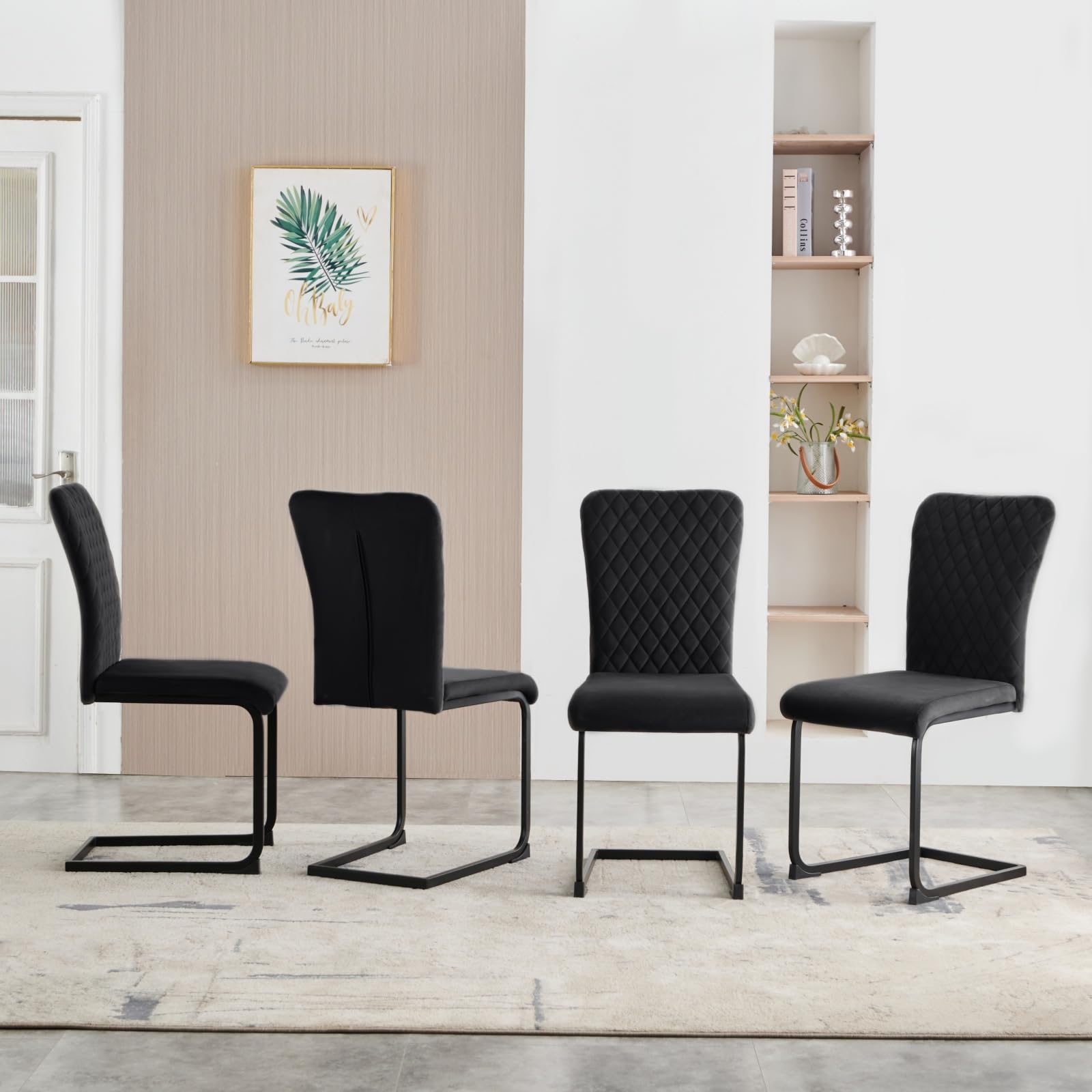 JaHECOME Velvet Dining Room Chairs Set of 4 High Back Metal Legs Ergonomic Upholstered Seat Kitchen Chairs for Living Room,Velvet Black