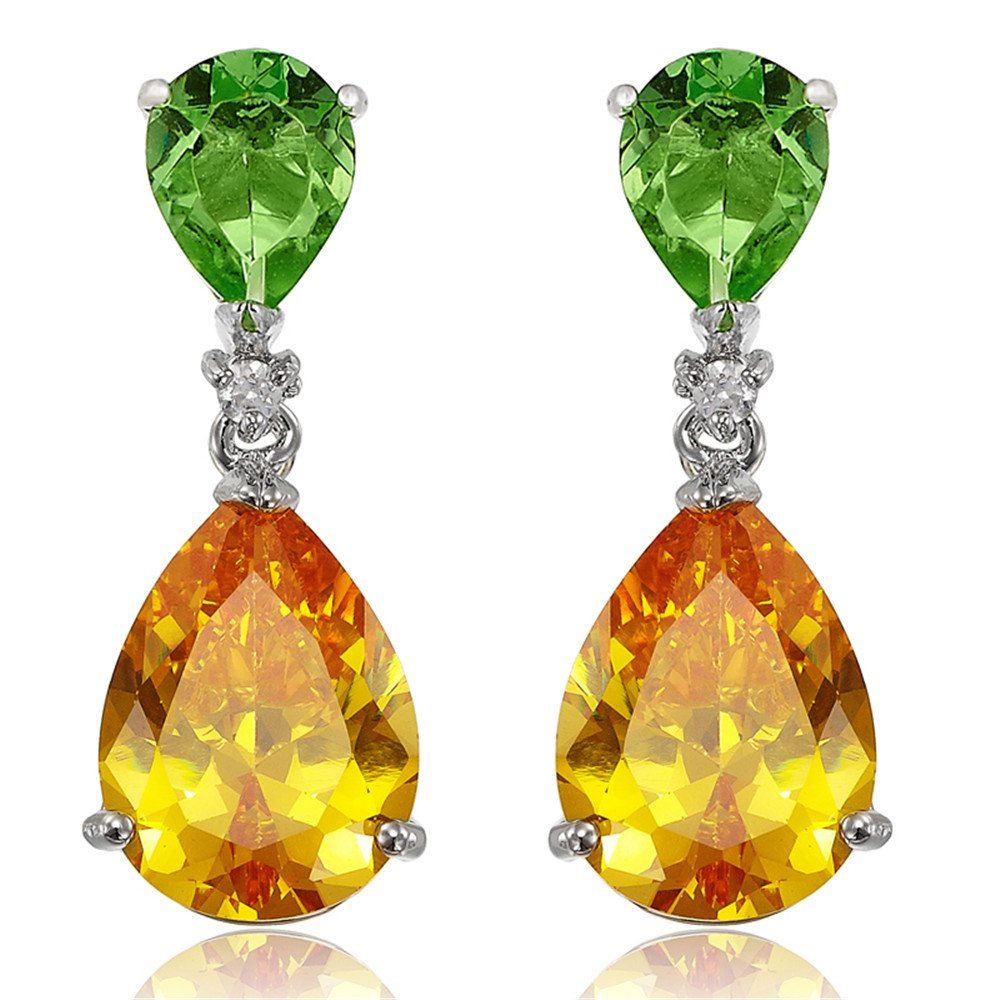 RIZILIA[RIZILIA CELEBOX] Teardrop Dangle Pierced Earrings with Pear Cut Gemstones CZ [Multi Coloured] in 18K White Gold Plated, Celebrity inspired by Angelina Jolie
