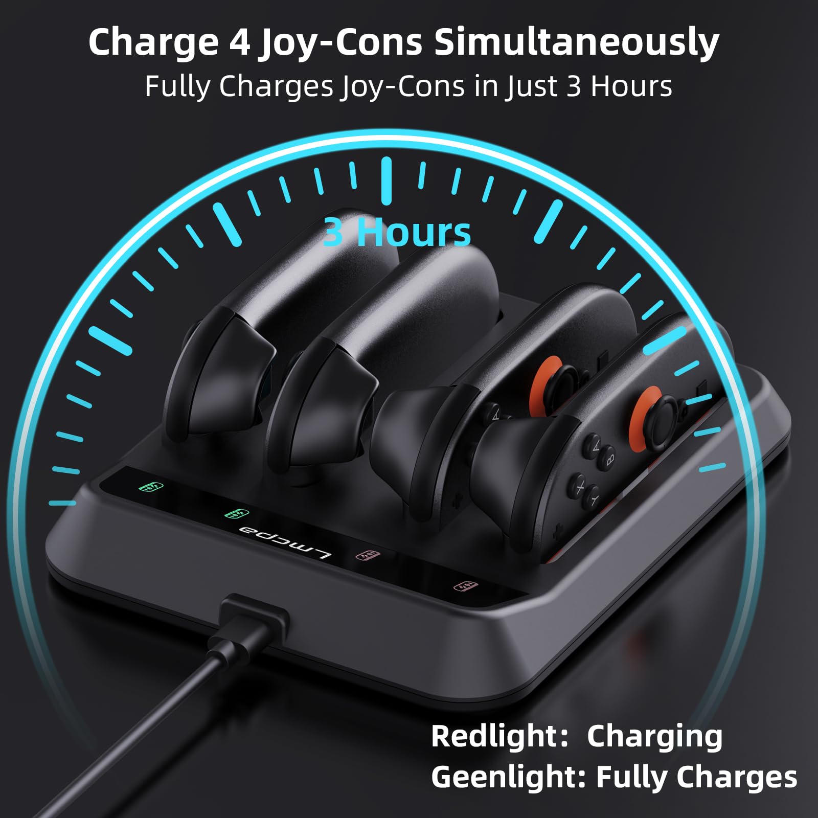 Lmcpa Base de Carga Dock para Switch 2 Joy-con,Carga Rápida Type-C con Indicador LED,Cargador para Switch 2 Joy-con,Negro