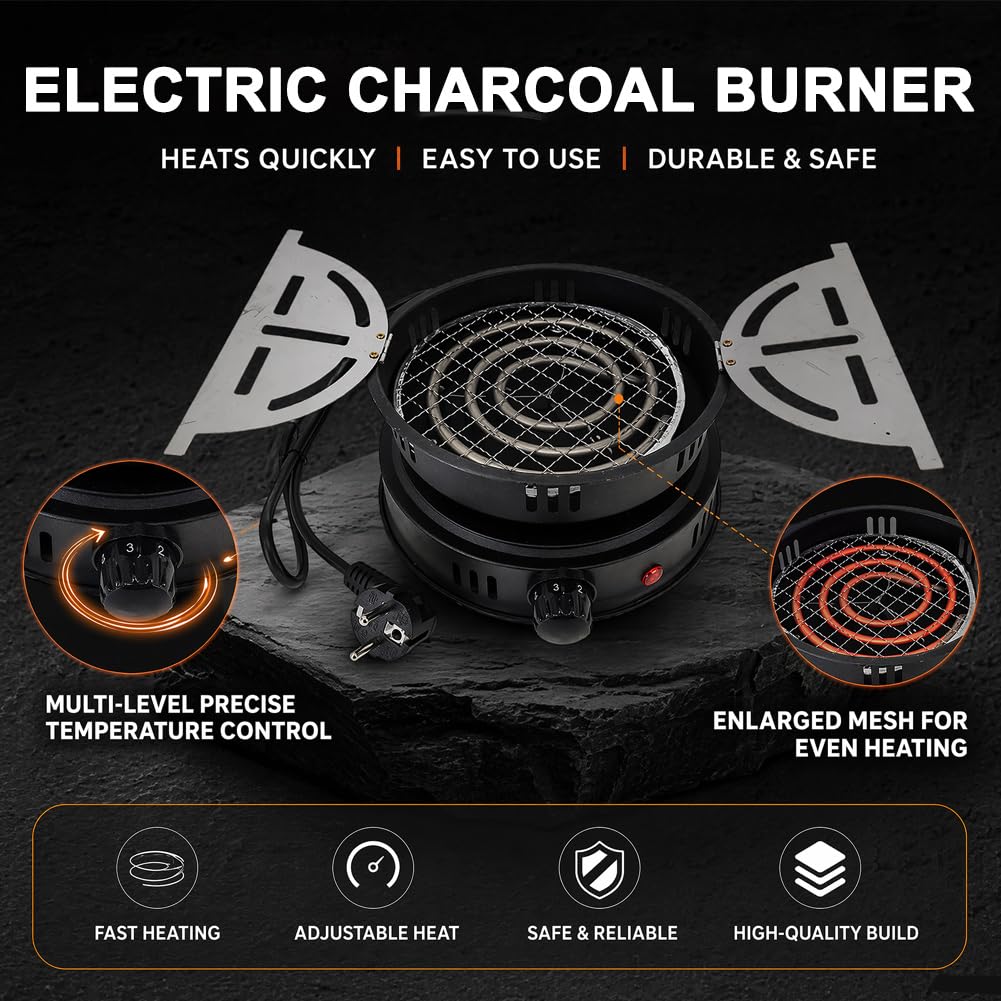 RANJIMA Allume-charbon électrique pour chicha, grille-pain avec pince, 1000 W, allume-charbon électrique pour charbon, câble extérieur, accessoire de barbecue à charbon électrique, allume-charbon de