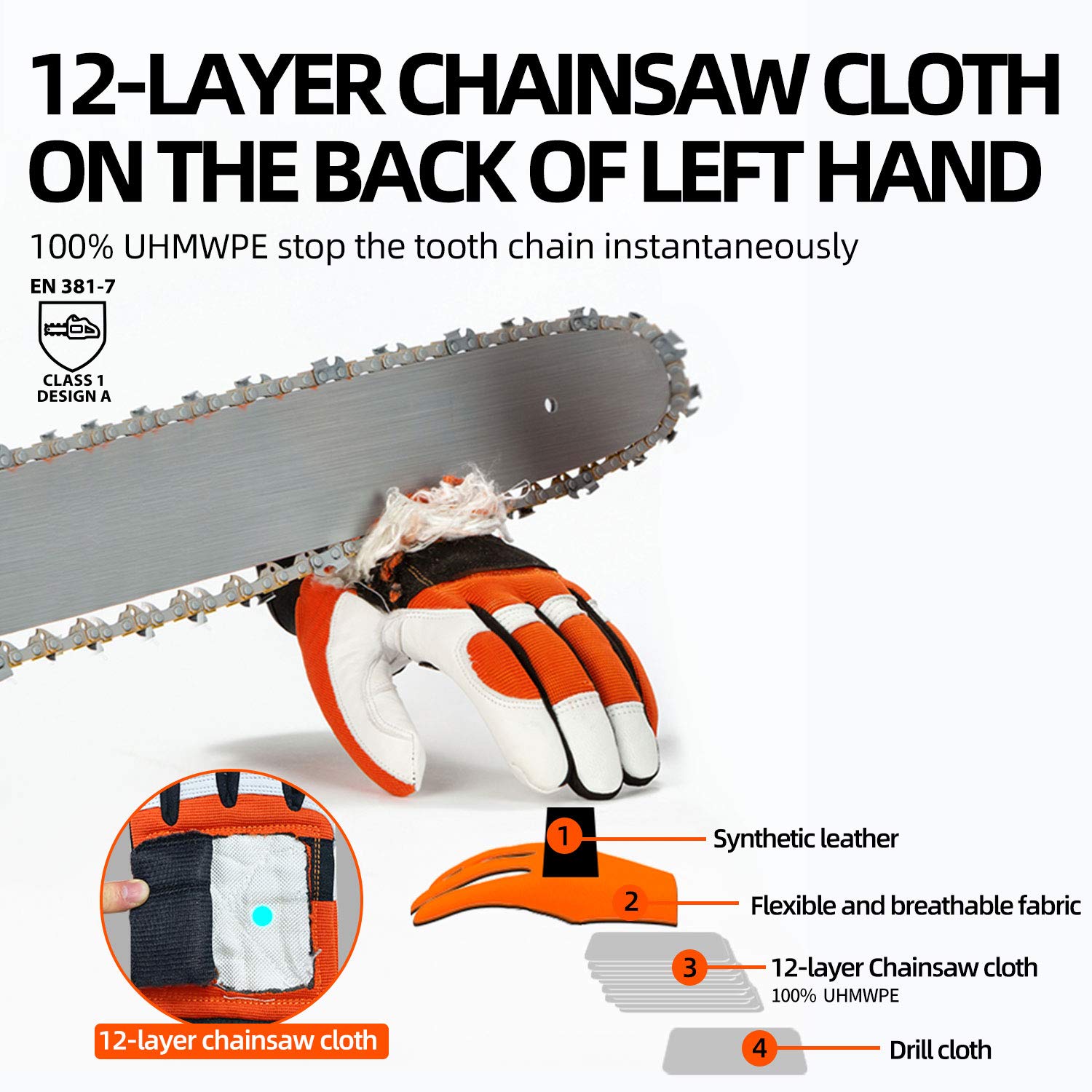 Onе-Dау Sаlе: Uр tо 70% оƒƒ Vgo 1-Pair Chainsaw Work Gloves Saw Protection on Left Hand Back (Size L, Orange, GA8912)