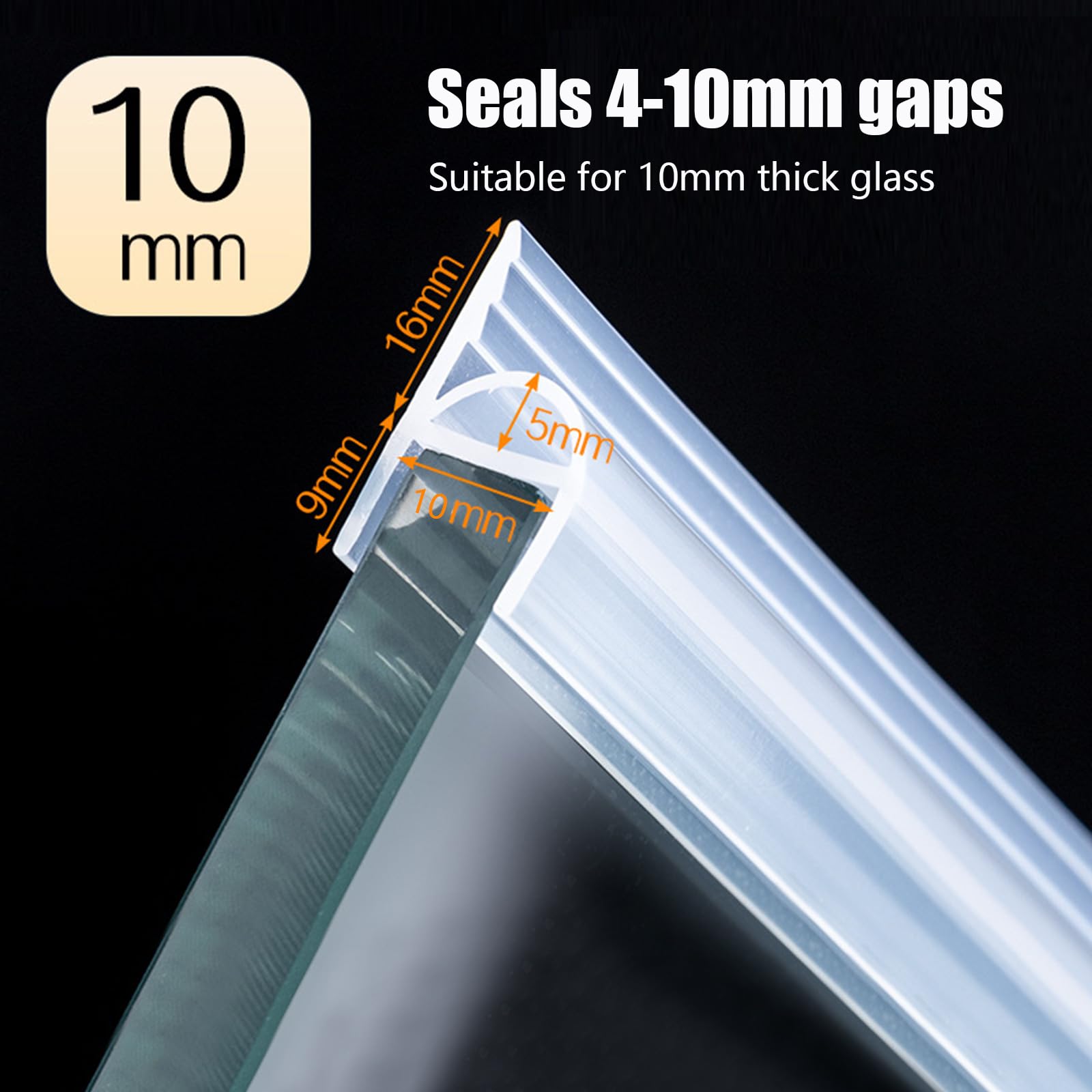 TWSOUL Guarnizione per porta della doccia, 200 cm, in PVC, per 6/8/10/12 mm, guarnizione inferiore in gomma, per porta della doccia, per porta in vetro (H-arco 10 mm/10 m), TP015