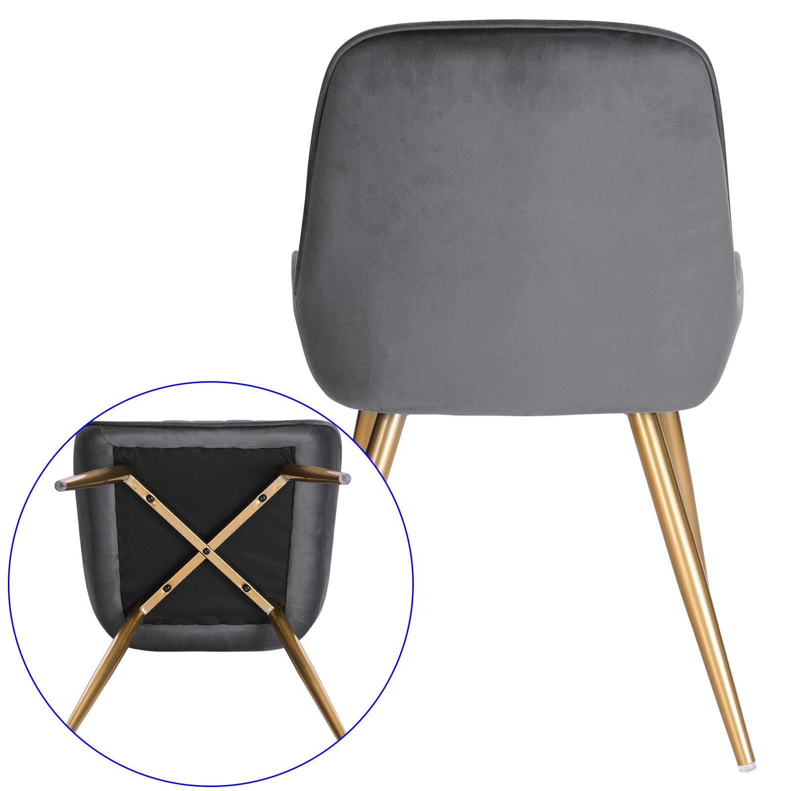 4er Set Vintage Samt Esszimmerstühle mit Metallbeinen für Küchentheke und Wohnzimmer Dunkelgrau