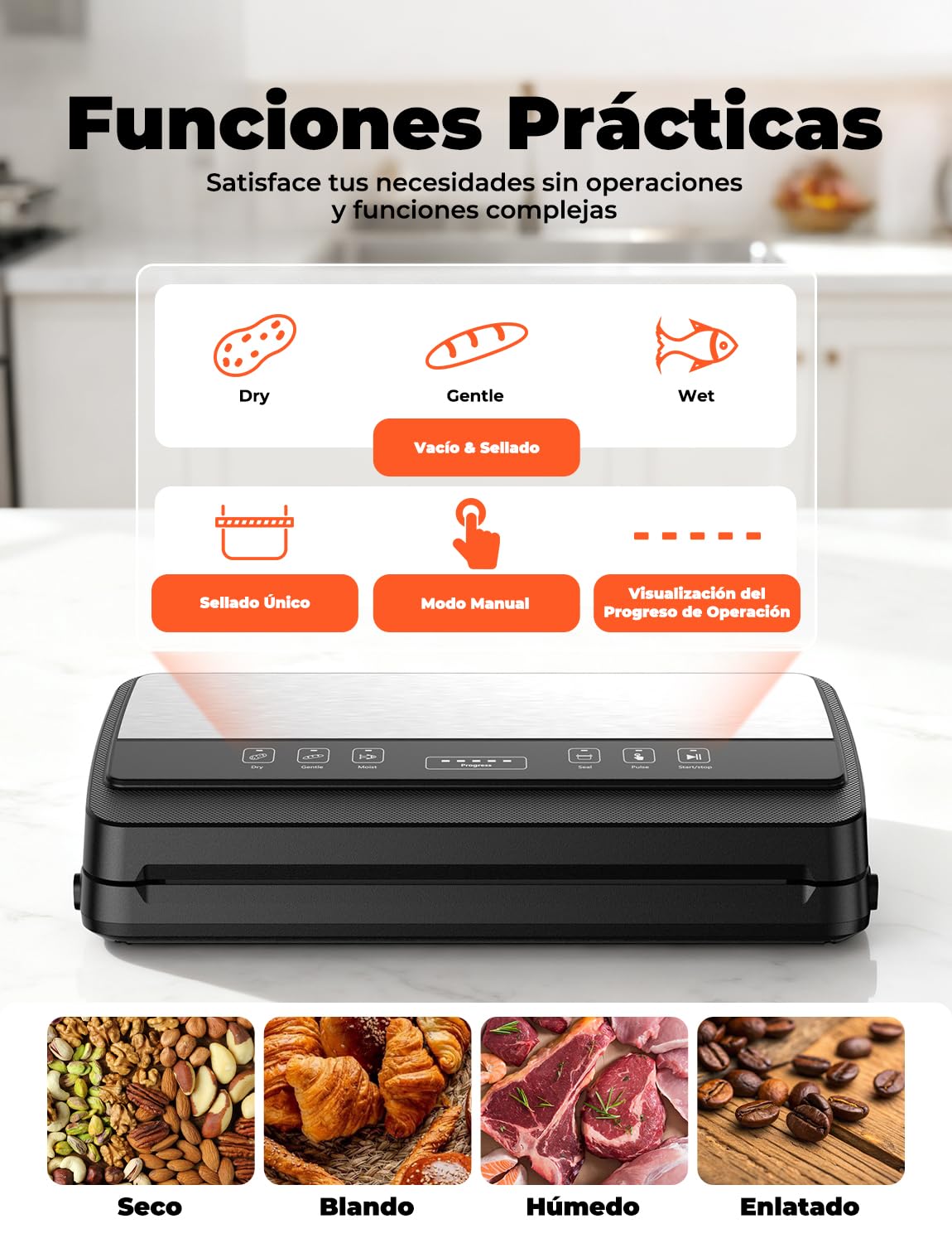 Envasadora al Vacío 85Kpa Profesional, Máquina de Vacío con Tubo de Vacío/Almacenamiento de Bolsas/Cuchilla de Corte, Incluye 40 Bolsas y 1 rollo 28x600cm Bolsas, para Alimentos Secos/Suaves/Húmedos