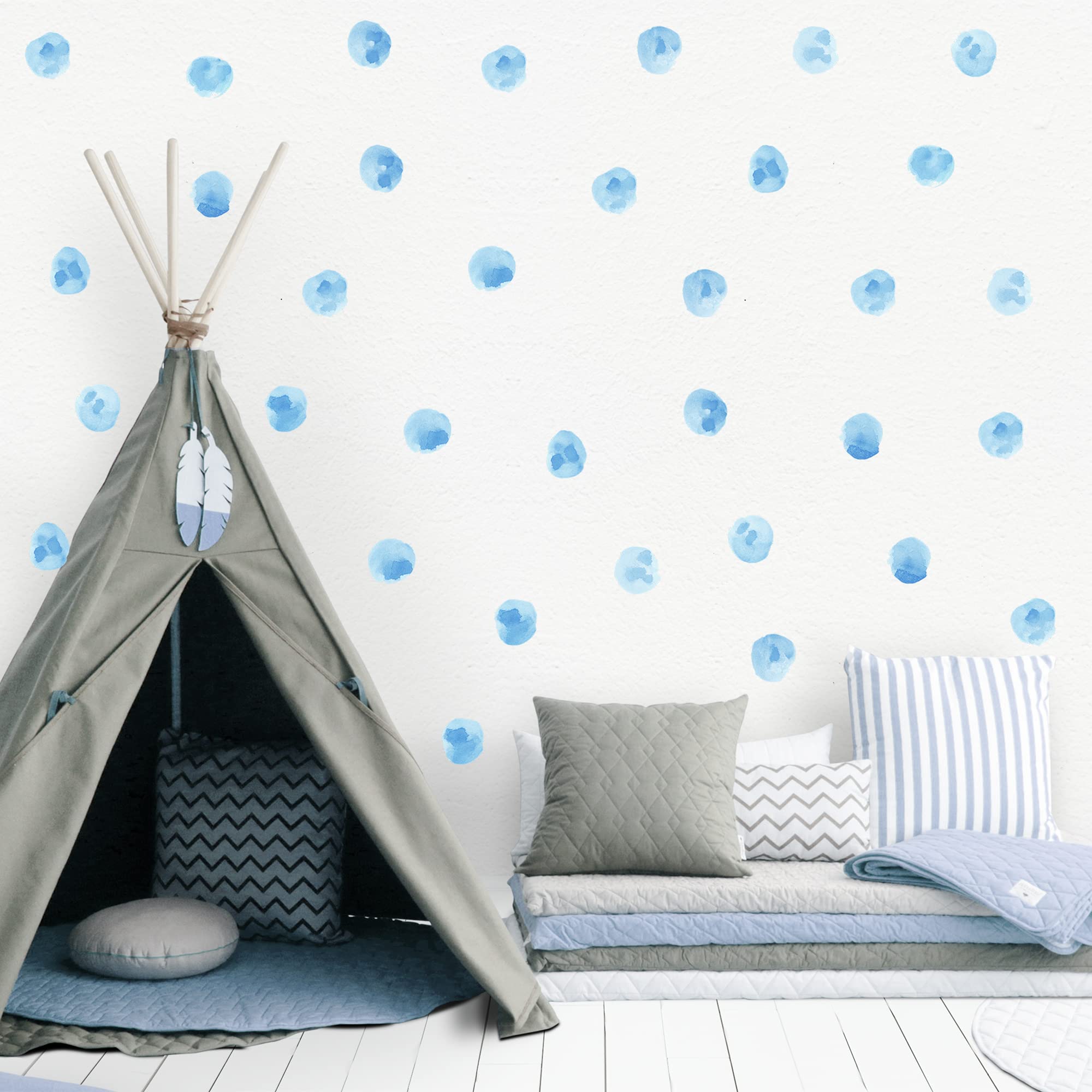 RoyoLam 120pcs 2.2'' Sky Blue Polka Dots Wall Decals Nursery Watercolor Wall Stickers for Kids Removable Peel and Stick Waterproof Wall Art Decor for Classroom Living Room Bedroom (Sky Blue, 10