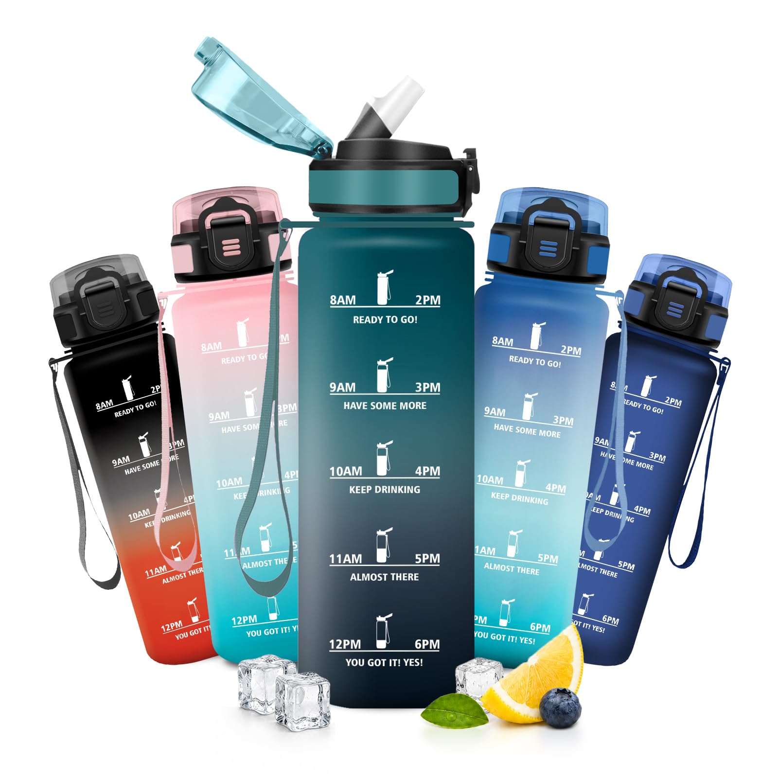 JAPORIA 1L Water Bottle with Straw Motivational BPA-Free Leak-Proof Reusable Water Bottle for Outdoor Yoga Sports Camping
