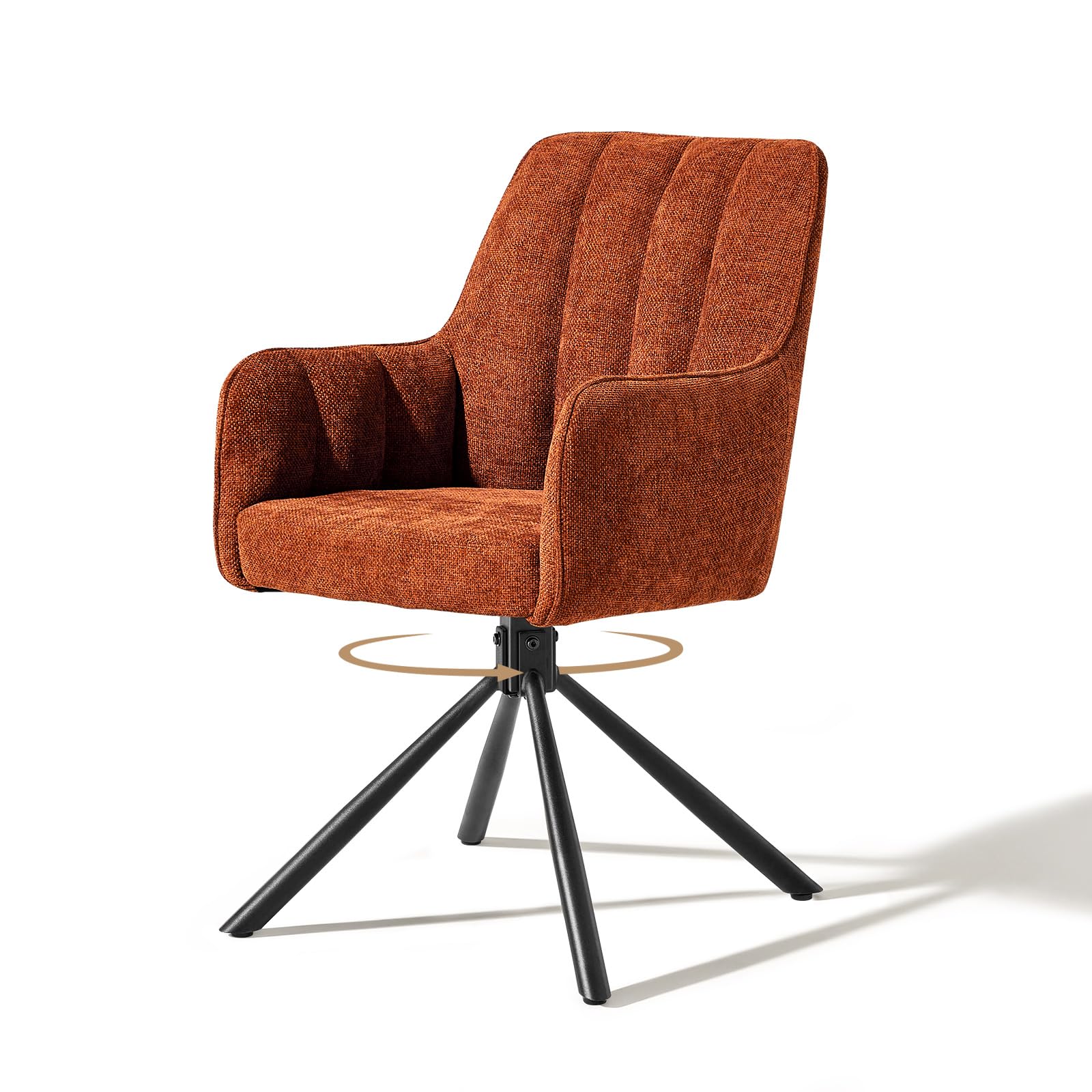 CLIPOP Fabric 360 Swivel Dining Chair with Metal Legs, Upholstered Accent Tub Armchair with Curved Back and Arms for Living Room Bedroom, Desk Chair no Wheels (Orange)