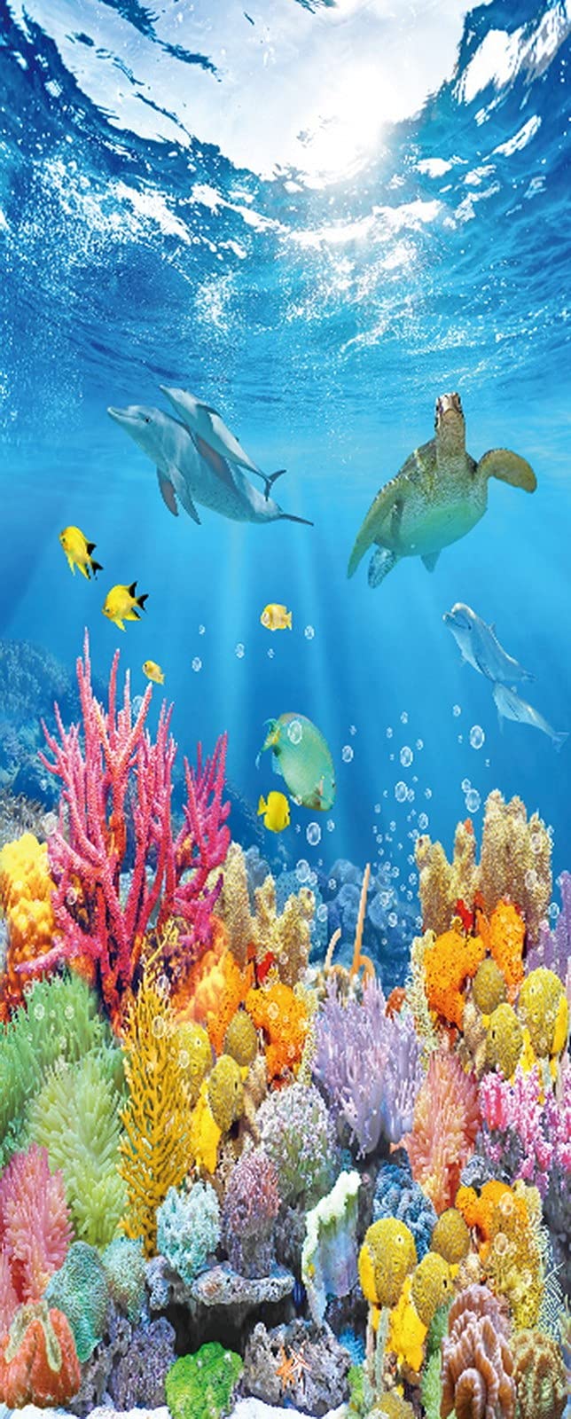 A.Monamour Adesivo Porta Autoadesiva Mondo Marino Sottomarino Pesce Tropicale Barriera Corallina Delfino Tartaruga Vinile PVC Adesivi per Porte 3D Pellicola Adesiva Poster Sticker Murale Parete