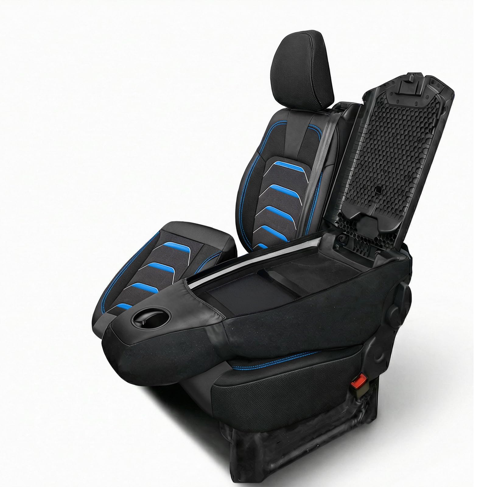 Housse de siège de voiture universelle 2+1 pour Renault Trafic 3 (2015-2024), OPEL Vivaro B (2014-2018) – Housse de siège avant en lin, noir-bleu, ensemble de sièges avant pour