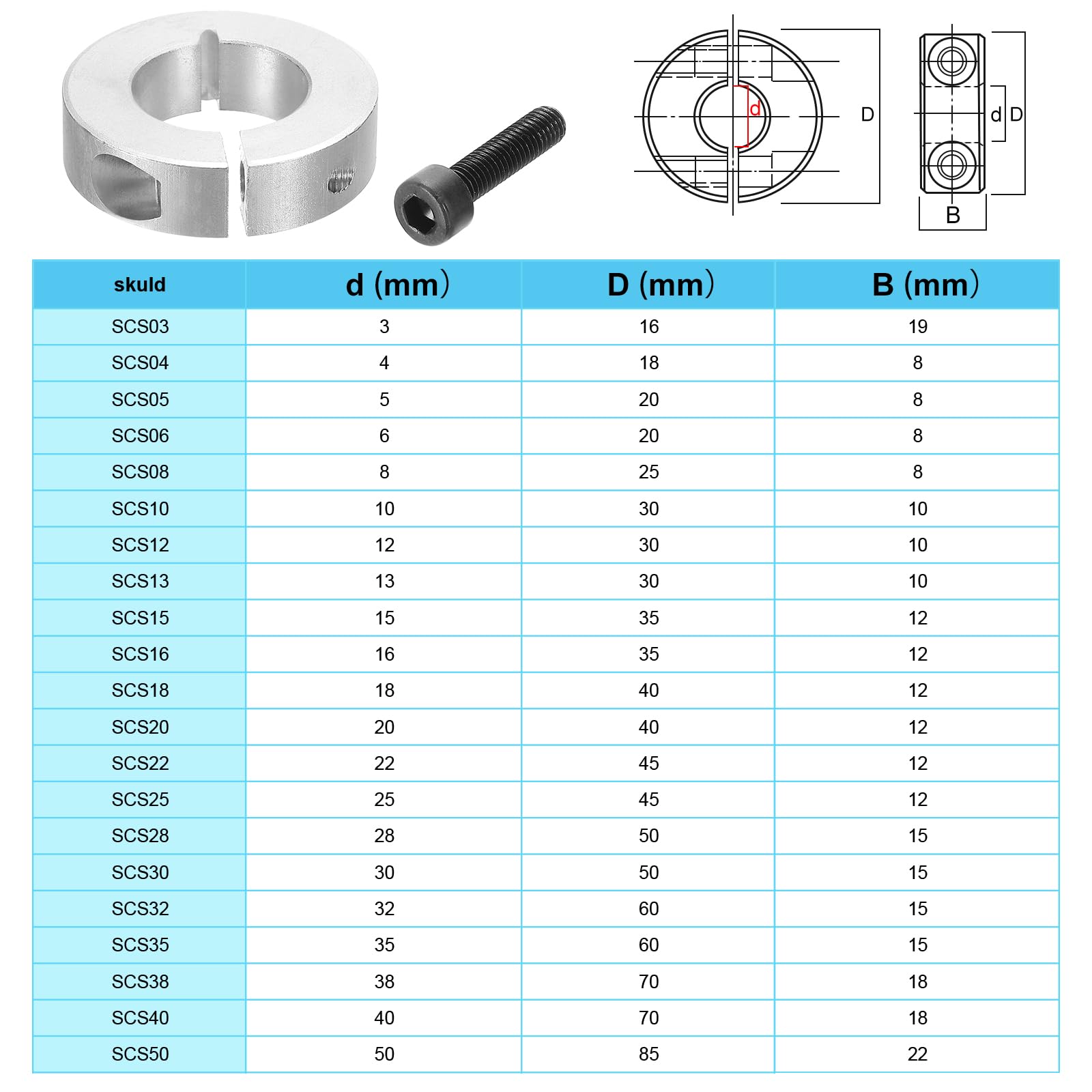 Collare Albero A Morsetto In Alluminio - Foro 5mm Per Applicazioni Meccaniche | Set Da 2 Pezzi - Foto 9