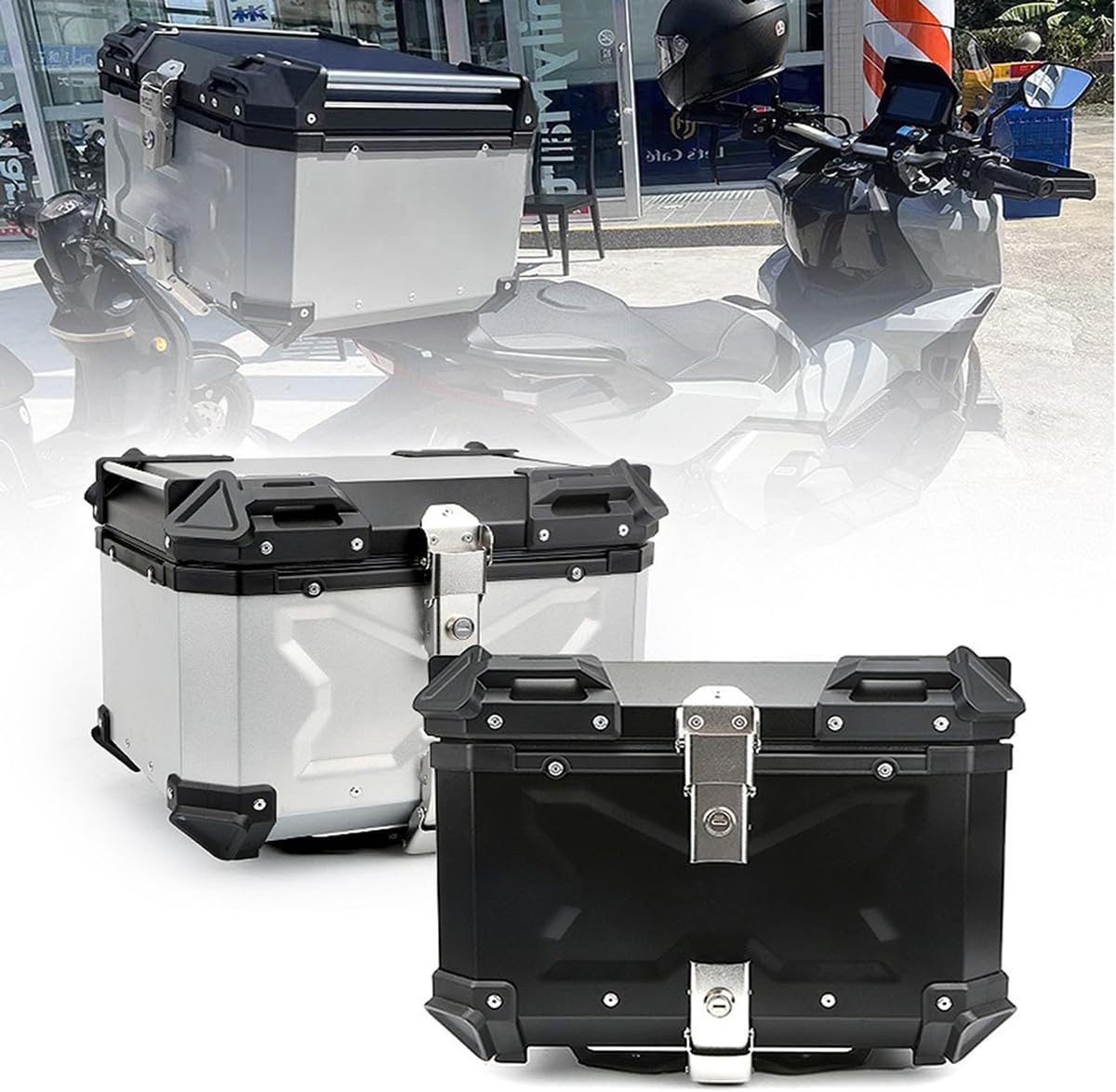 Top case de moto en aluminium argenté 45L de qualité supérieure