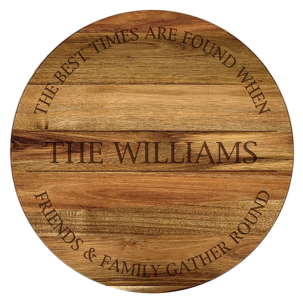 Engraved Gather Round Personalized Lazy Susan, 16" Rotating Tray Brown