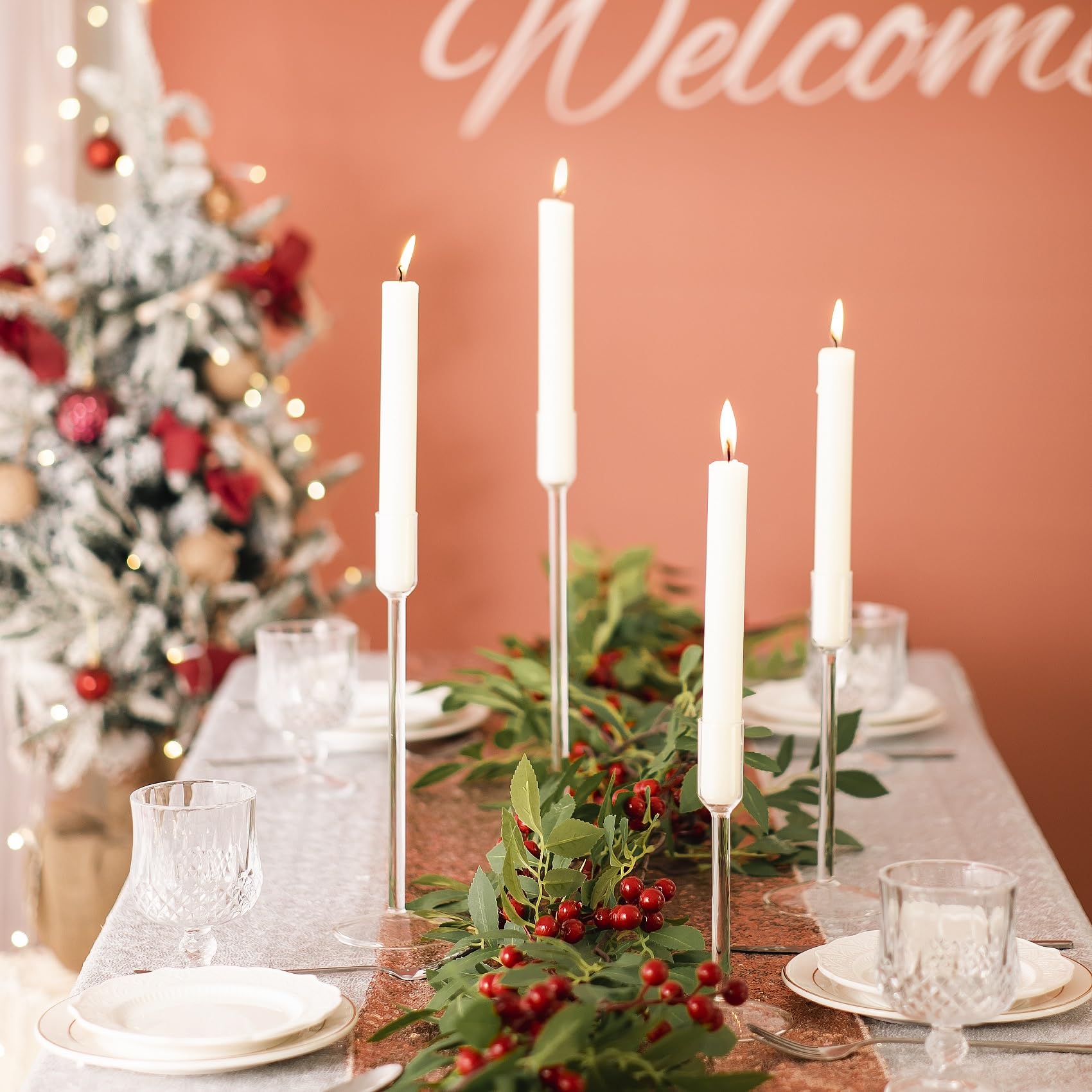 Candelabro Moderno 5 Bracci con Candele LED, Portacandele Alto 68 cm in Acrilico Cristallino, Centrotavola per Matrimonio e Natale, Decorazione per Tavolo Camino con Base e Paralume