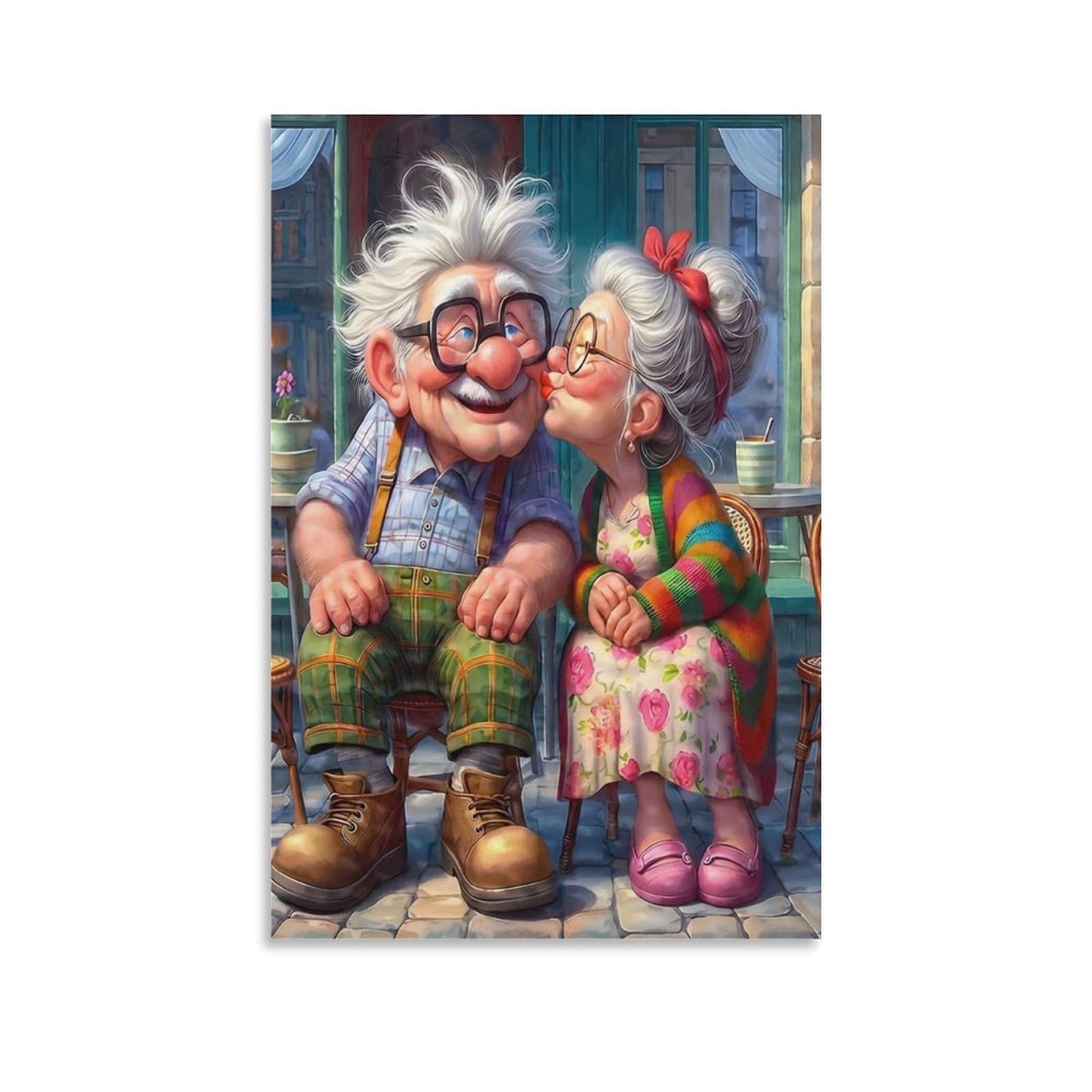 DHBANEIOK Elderly Couple Kiss_1 Wall Decor Poster Giclee Canvas Prints Modern Wall Art Picture Wall Hanging for Living Room Bedroom Home Decorations 24x36inch(60x90cm)