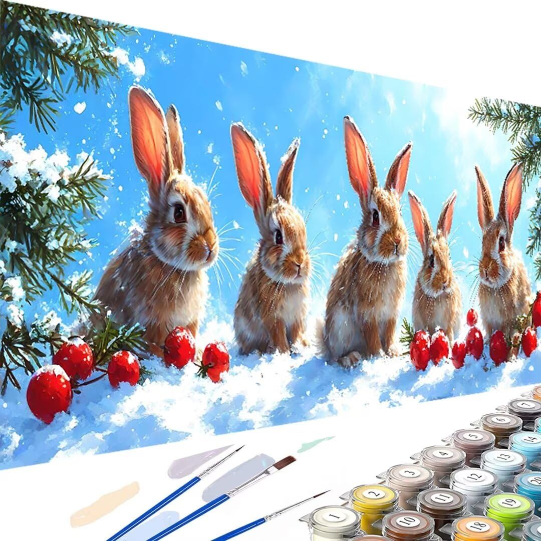 Inverno Dipingi con i Numeri Principianti Adulti, Dipingi con i Numeri Kit Animale Pittura a Olio su Tela Fai da Te - Passatempo per Adulti per la Decorazione Casa o Regalo, Senza Cornice 70x140cm 7-0