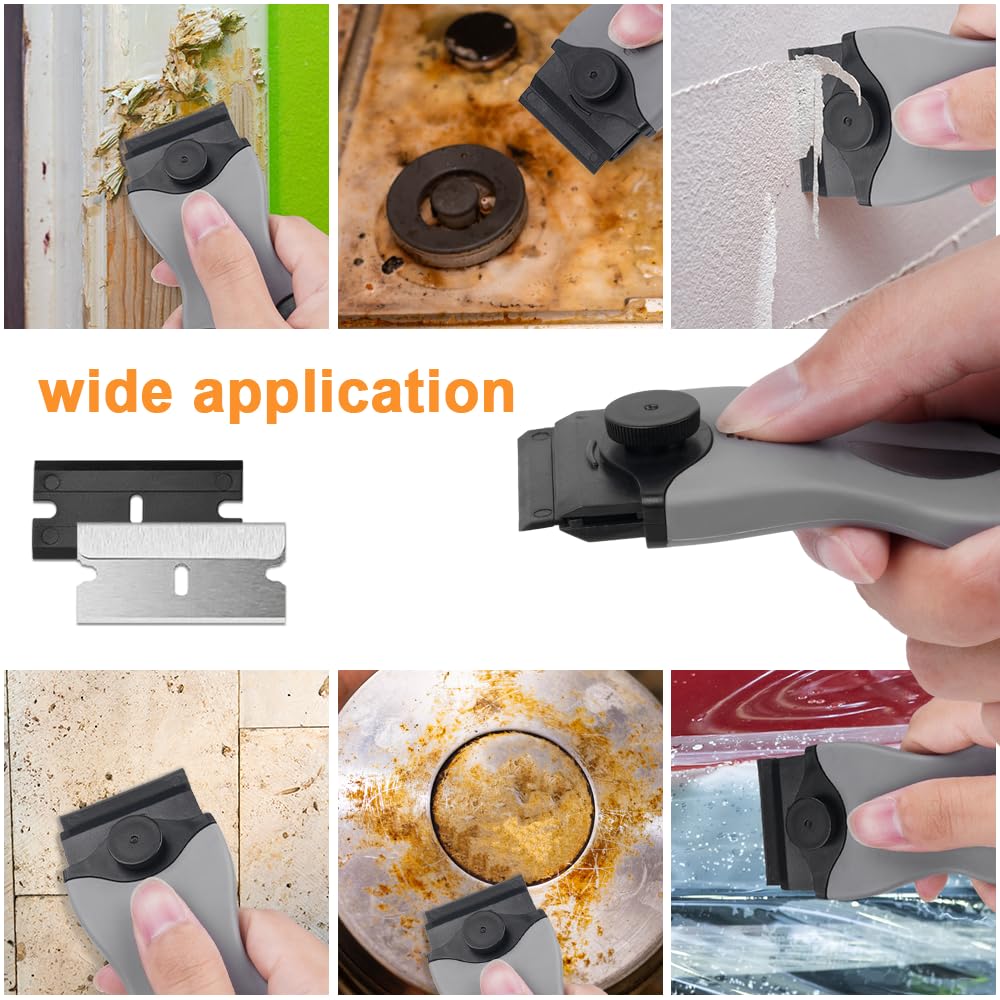 Flintronic Rascador, Rasqueta para Vitrocerámica Multiusos, 1 Rasqueta Multiusos Profesional, con 20 Cuchillas para Ventanas, Espejos, Azulejos Limpieza (Negro)